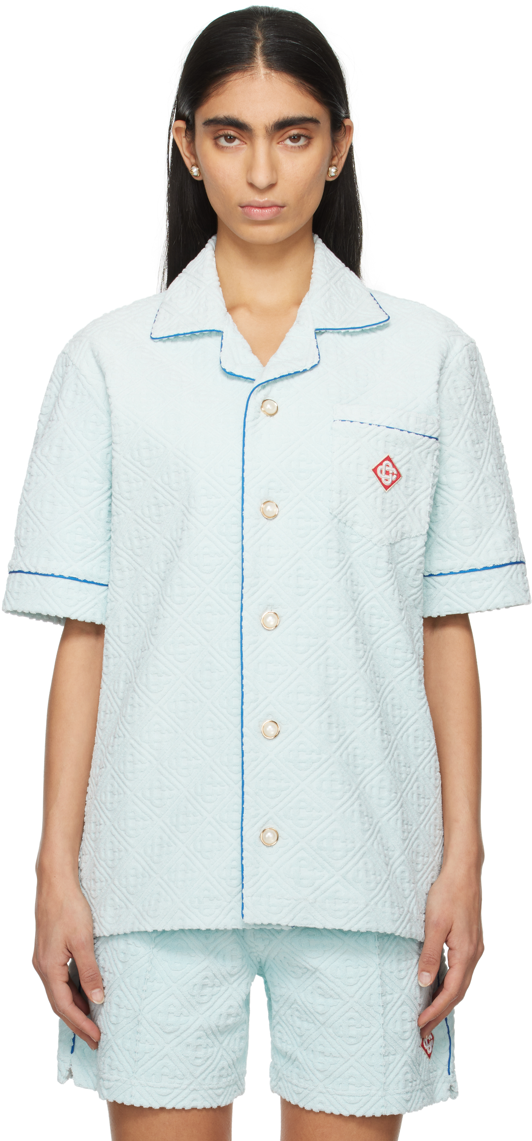 casablanca blue monogram towelling shirt