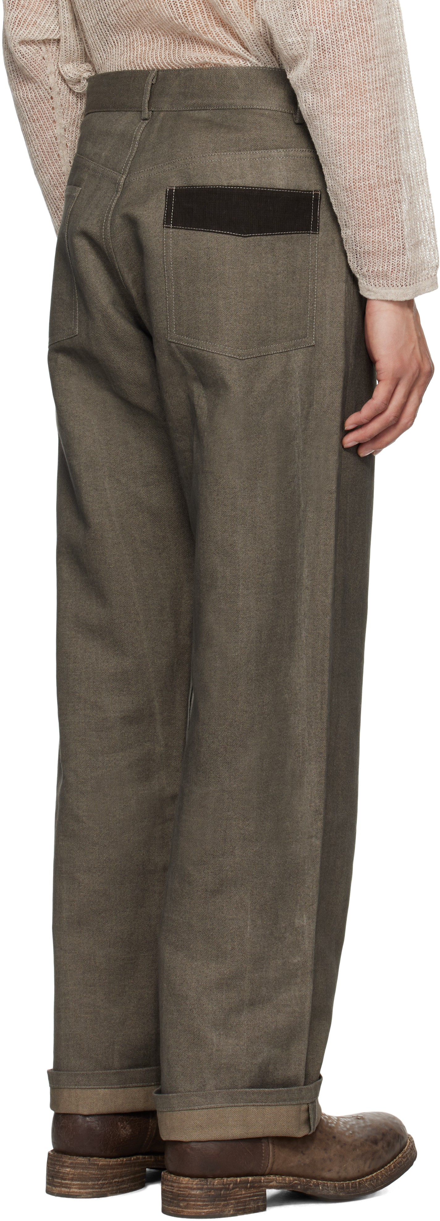 Aviva Jifei Xue Khaki Uneven Ink 5 Pocket Jeans In Uneven Ink