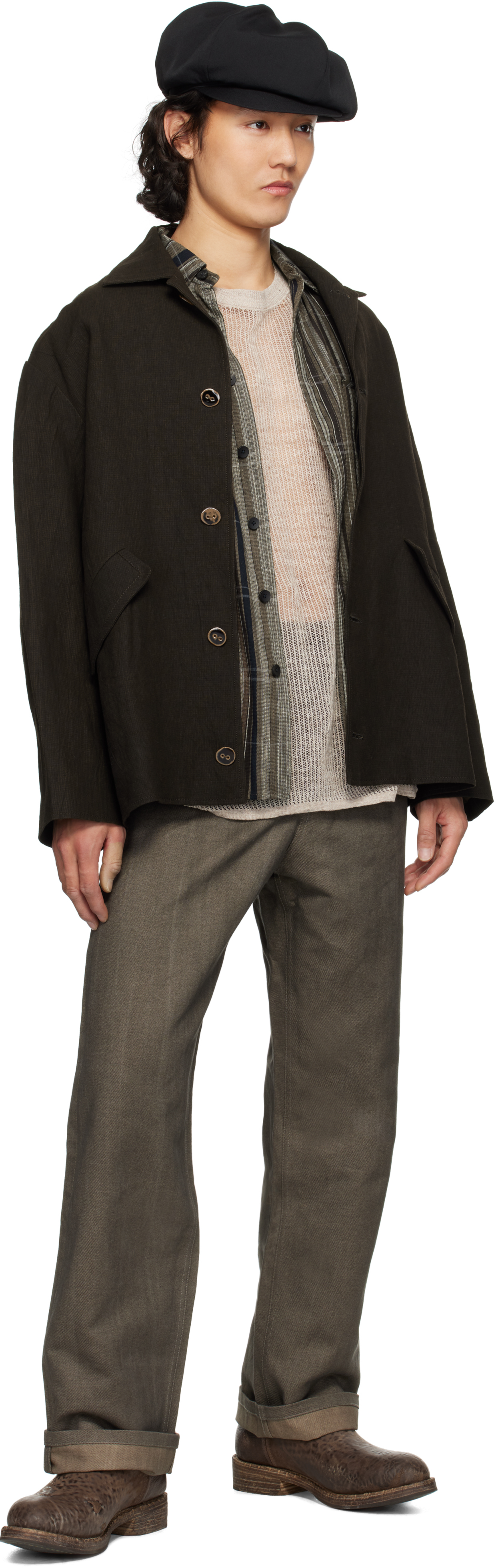 Aviva Jifei Xue Khaki Uneven Ink 5 Pocket Jeans In Uneven Ink