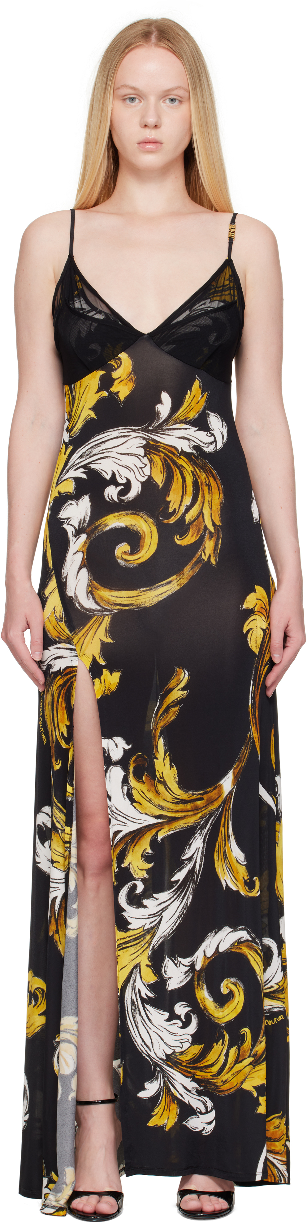 Black Outline Barocco Slip Maxi Dress
