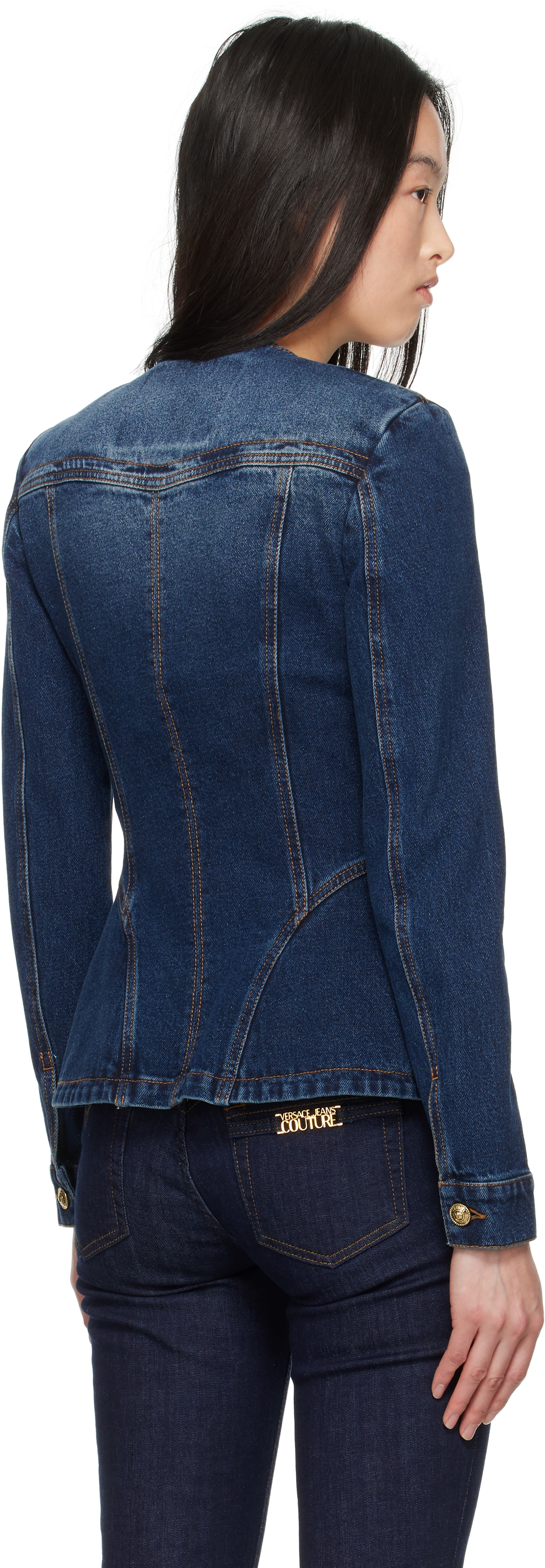 Versace Jeans Couture Indigo Fitted Denim Jacket In E904 Indigo