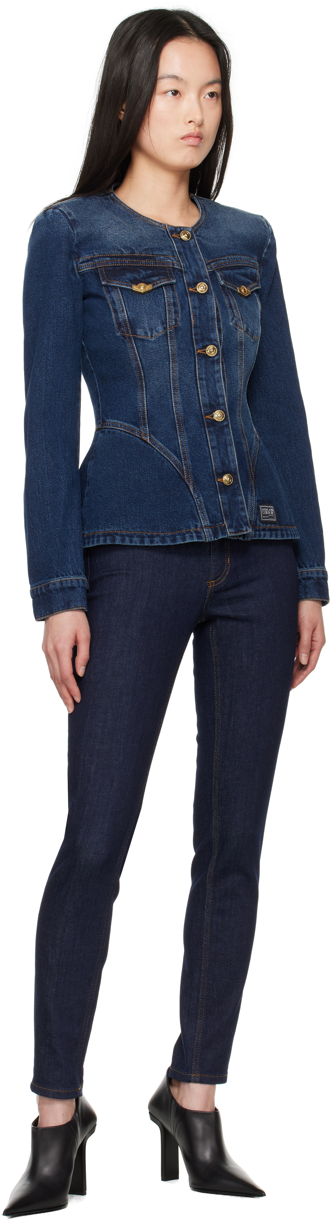 Versace Jeans Couture Indigo Fitted Denim Jacket In E904 Indigo