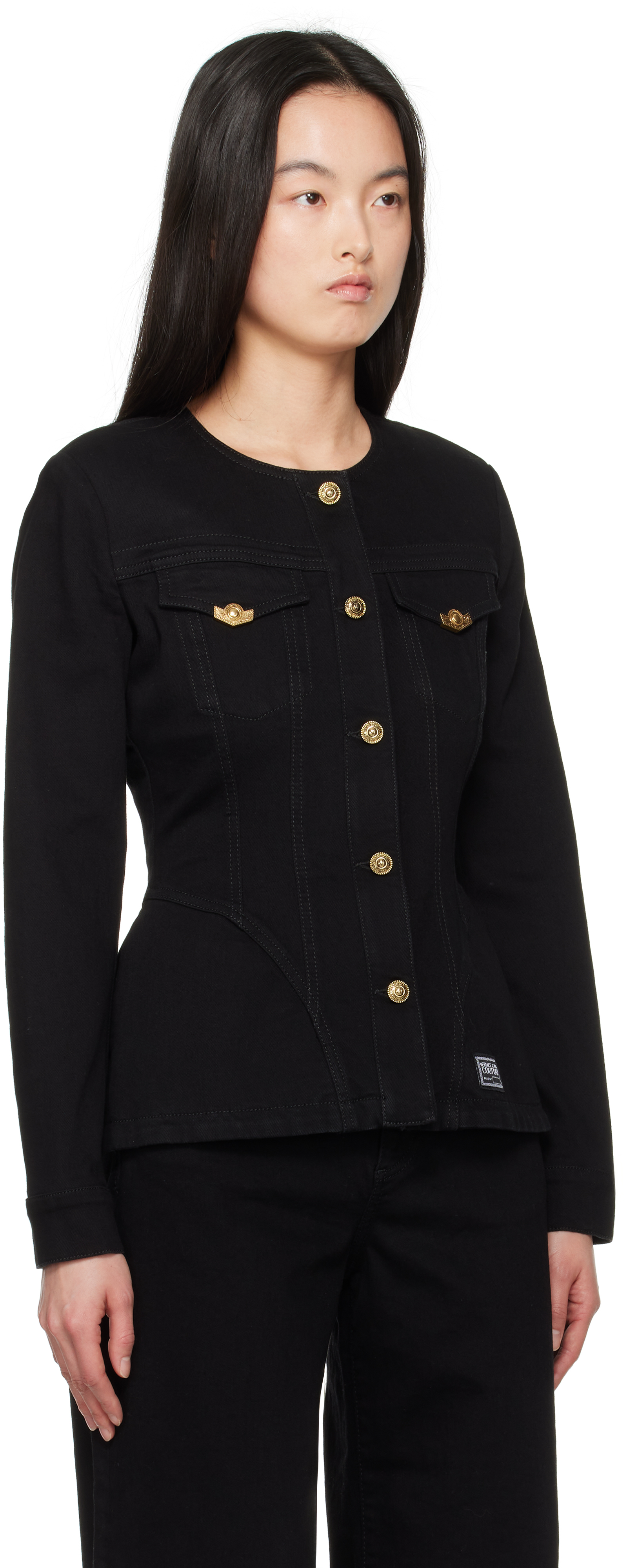 Shop Versace Jeans Couture Black Fitted Denim Jacket In E909 Black