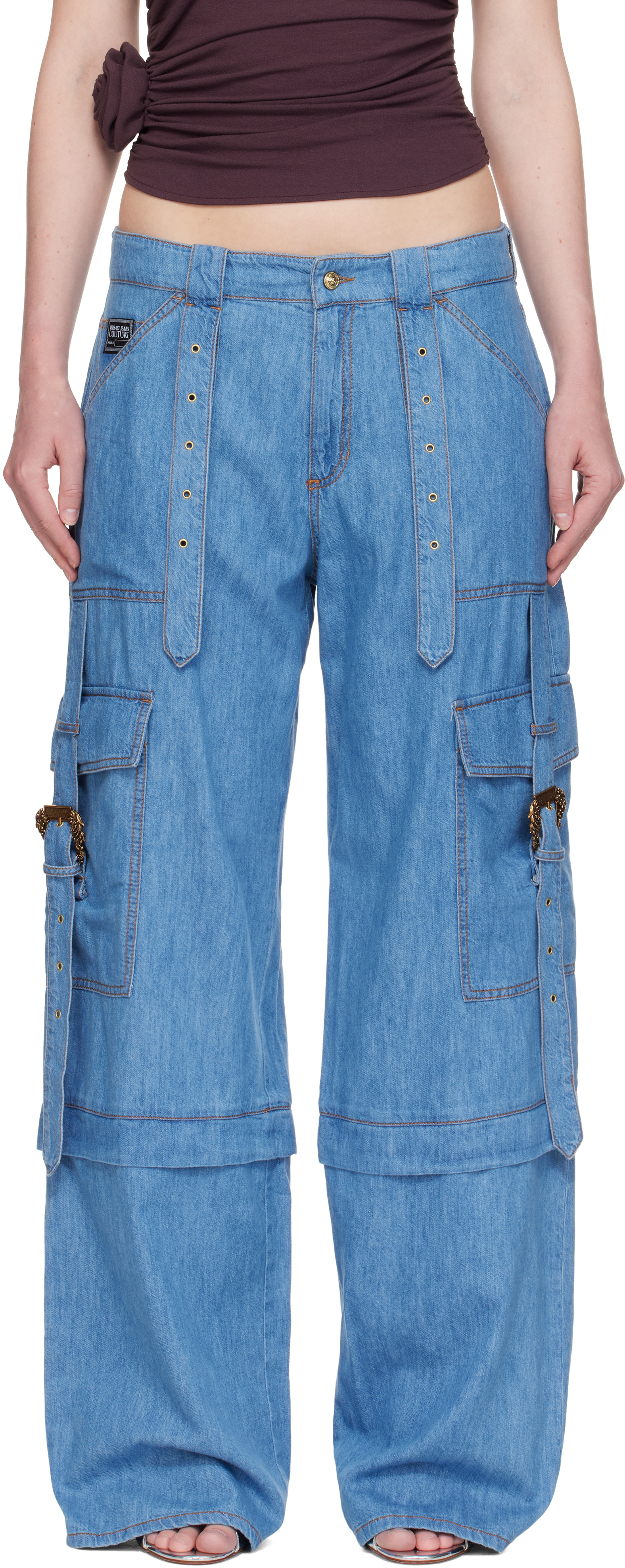 Blue Baroque Buckle Cargo Jeans