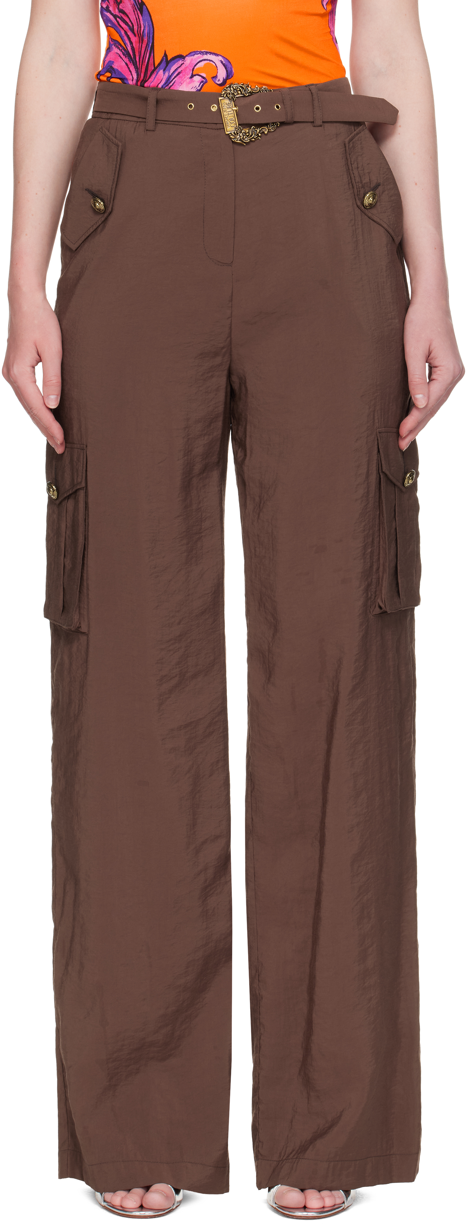 Brown Baroque Buckle Cargo Pants