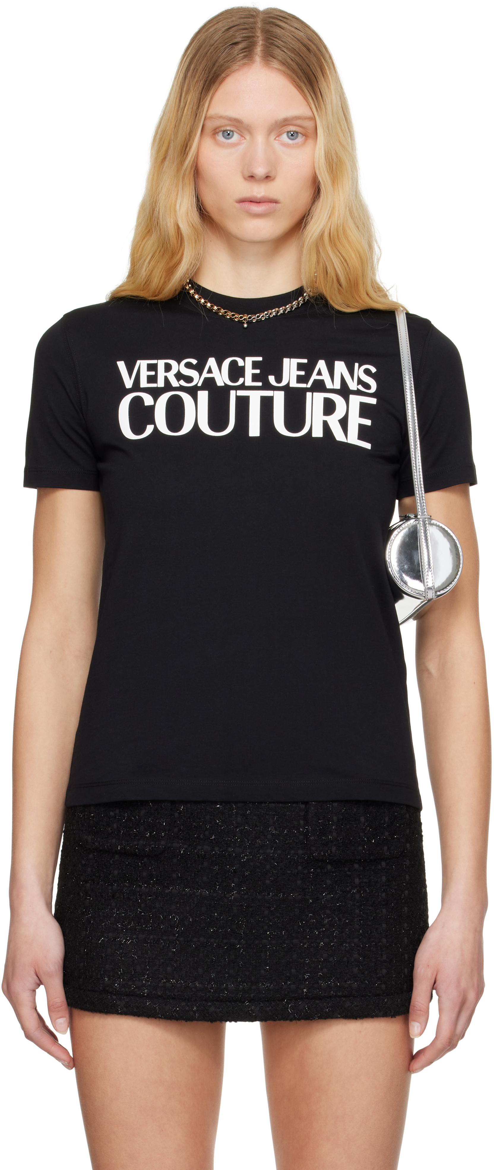 Black Screen-Printed T-shirt by Versace Jeans Couture on Sale