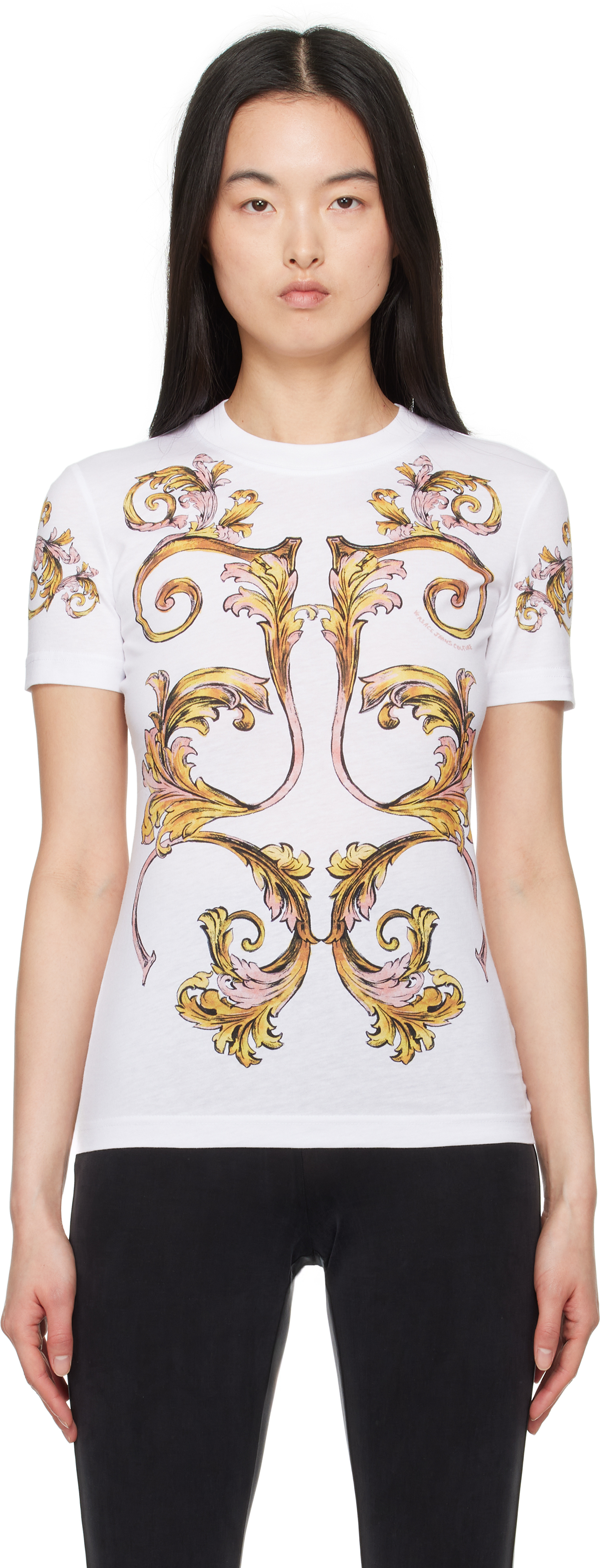 Shop Versace Jeans Couture White Outline Barocco T-shirt In Eg03 White/gold