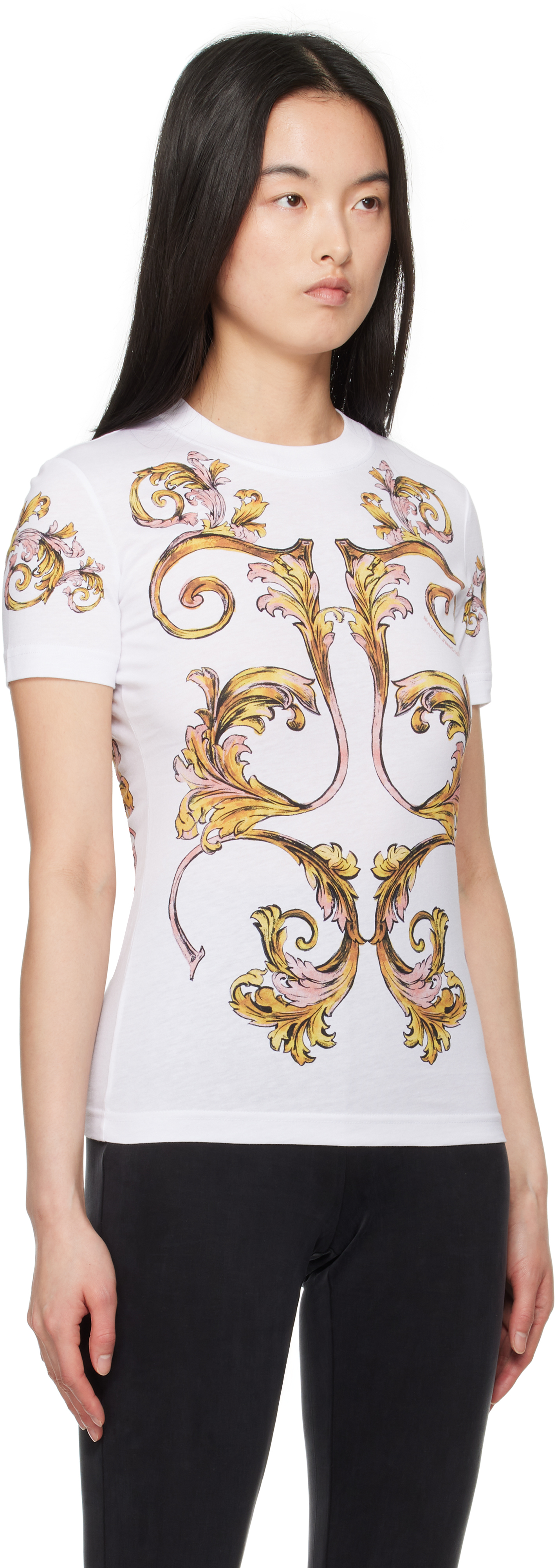 Shop Versace Jeans Couture White Outline Barocco T-shirt In Eg03 White/gold