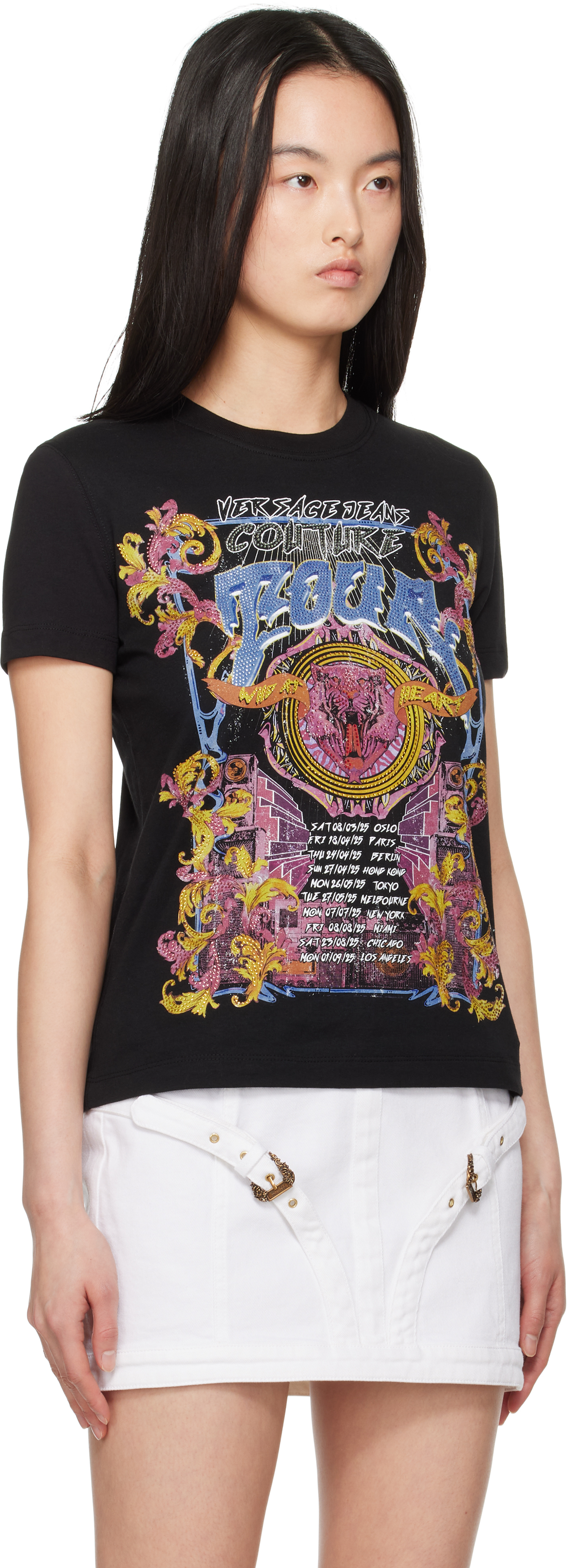 Shop Versace Jeans Couture Black Crystal Tour Logo T-shirt In E899 Black