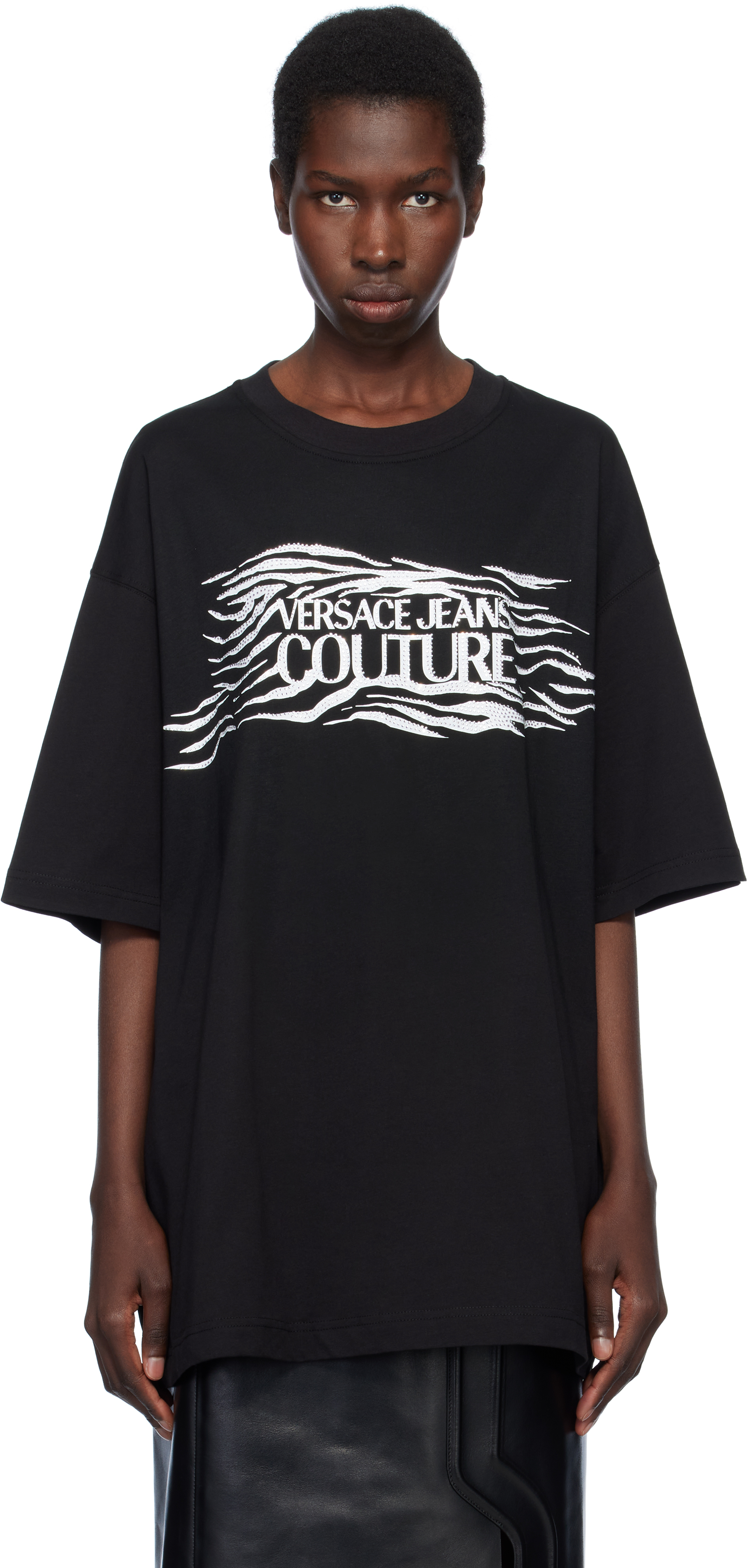 Oversized Chandail Versace Black Loose-Fit T-shirt By Versace