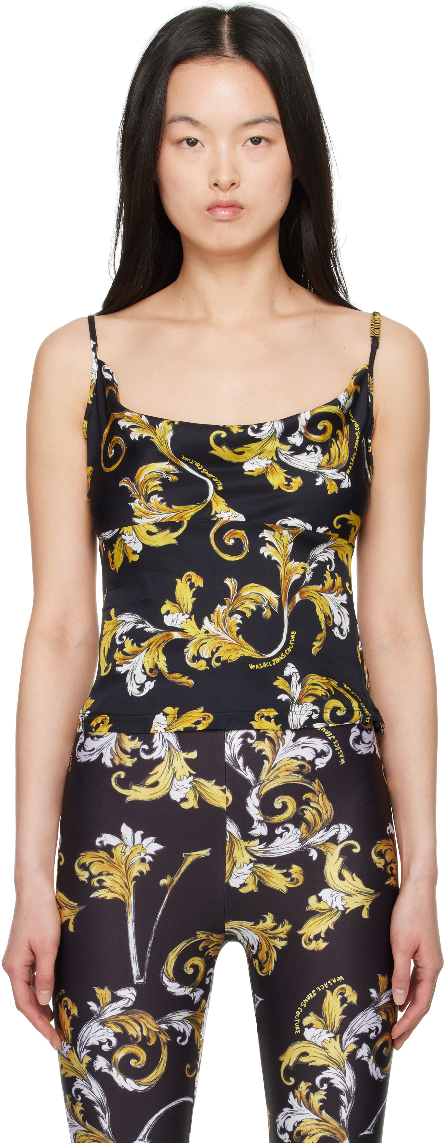 VERSACE JEANS COUTURE ブラックタンクトップ XS Versace Jeans Couture: Black Crop Denim Tank Top | SSENSE