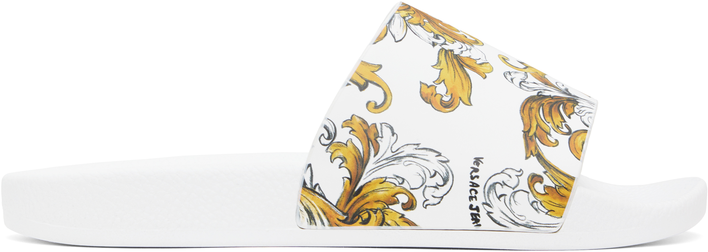 VERSACE JEANS COUTURE WHITE OUTLINE BAROCCO POOL SLIDES
