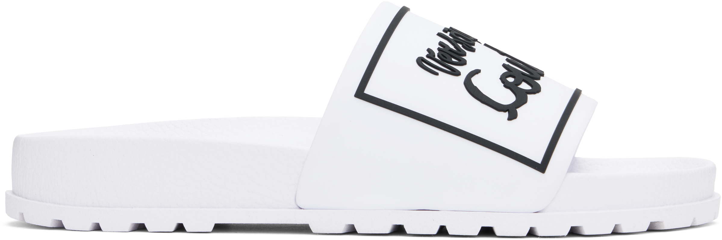 Shop Versace Jeans Couture White Logo Shelly Pool Slides In E003 White