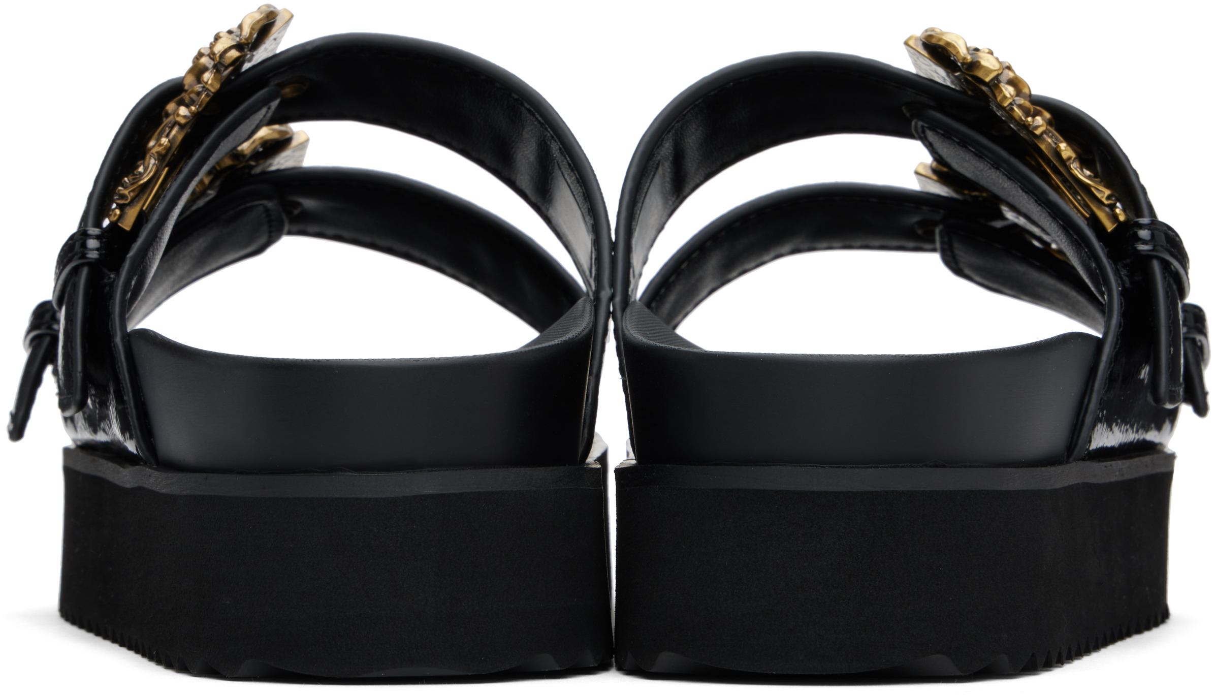 VERSACE JEANS COUTURE BLACK BAROQUE BUCKLE ARIZONA FLAT SANDALS