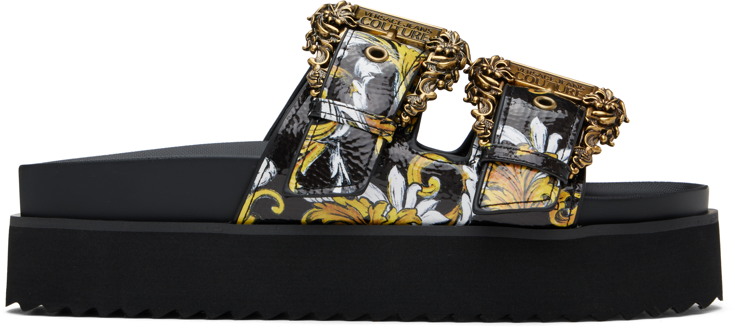 VERSACE JEANS COUTURE BLACK OUTLINE BAROCCO ARIZONA SANDALS
