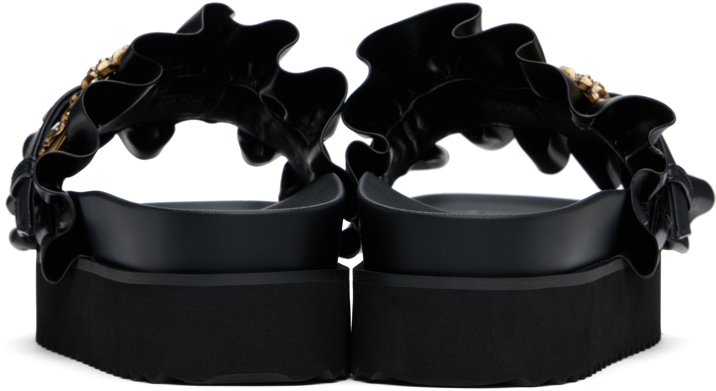 Shop Versace Jeans Couture Black Baroque Buckle Arizona Sandals In E899 Black