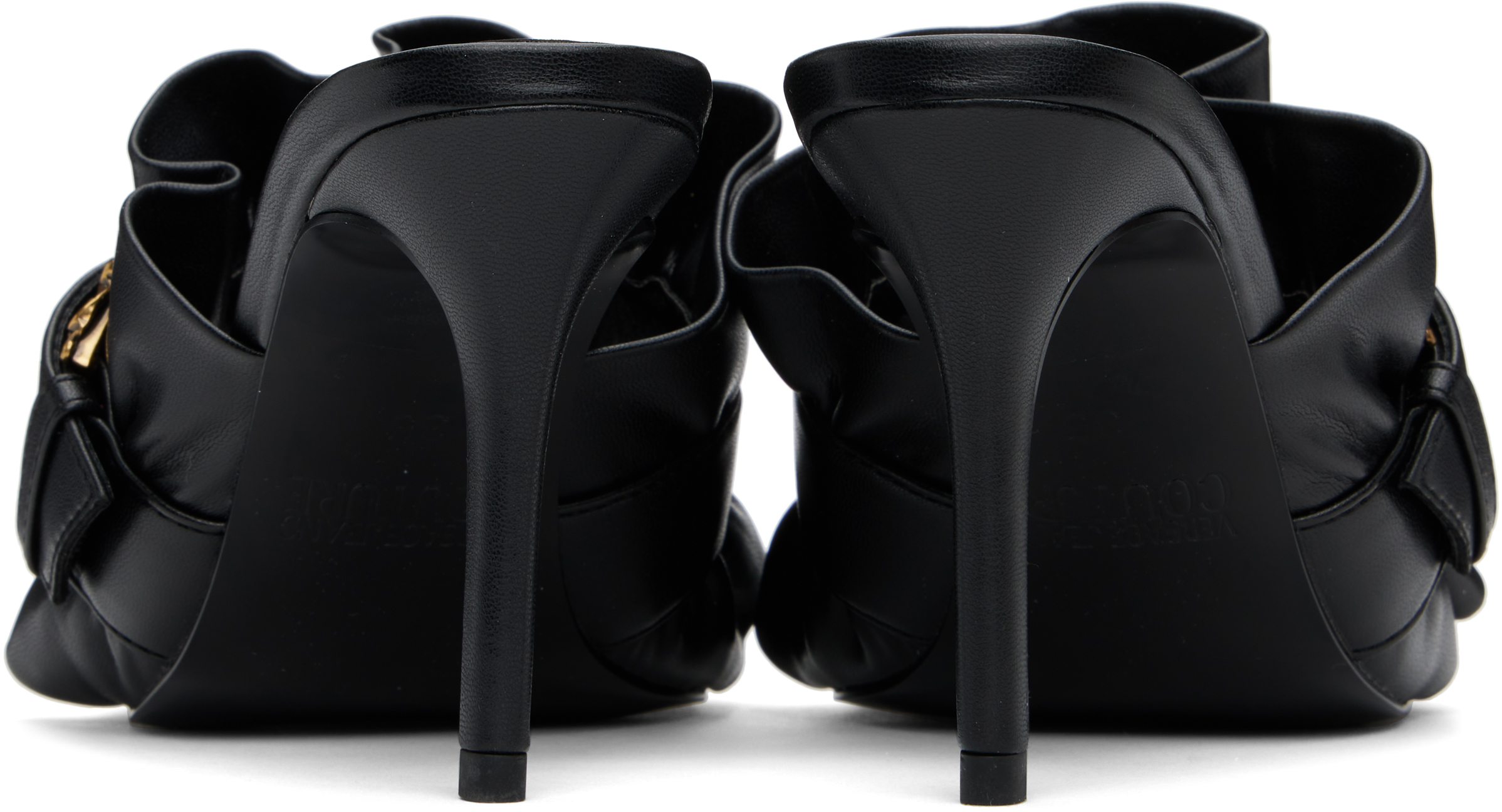 VERSACE JEANS COUTURE BLACK BAROQUE BUCKLE EMILY MULES
