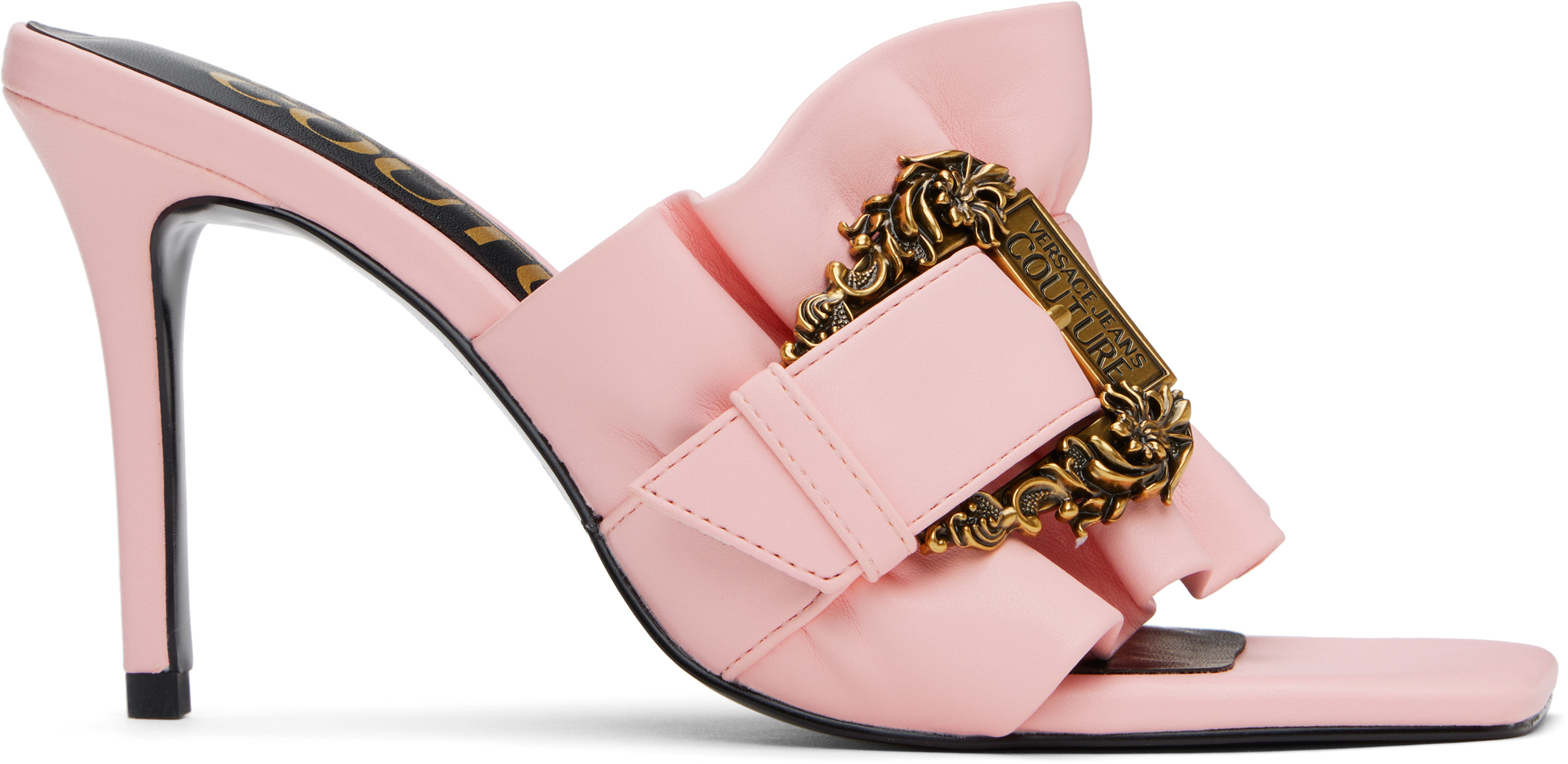 Versace Jeans Couture Pink Baroque Buckle Emily Mules In E489 Peony
