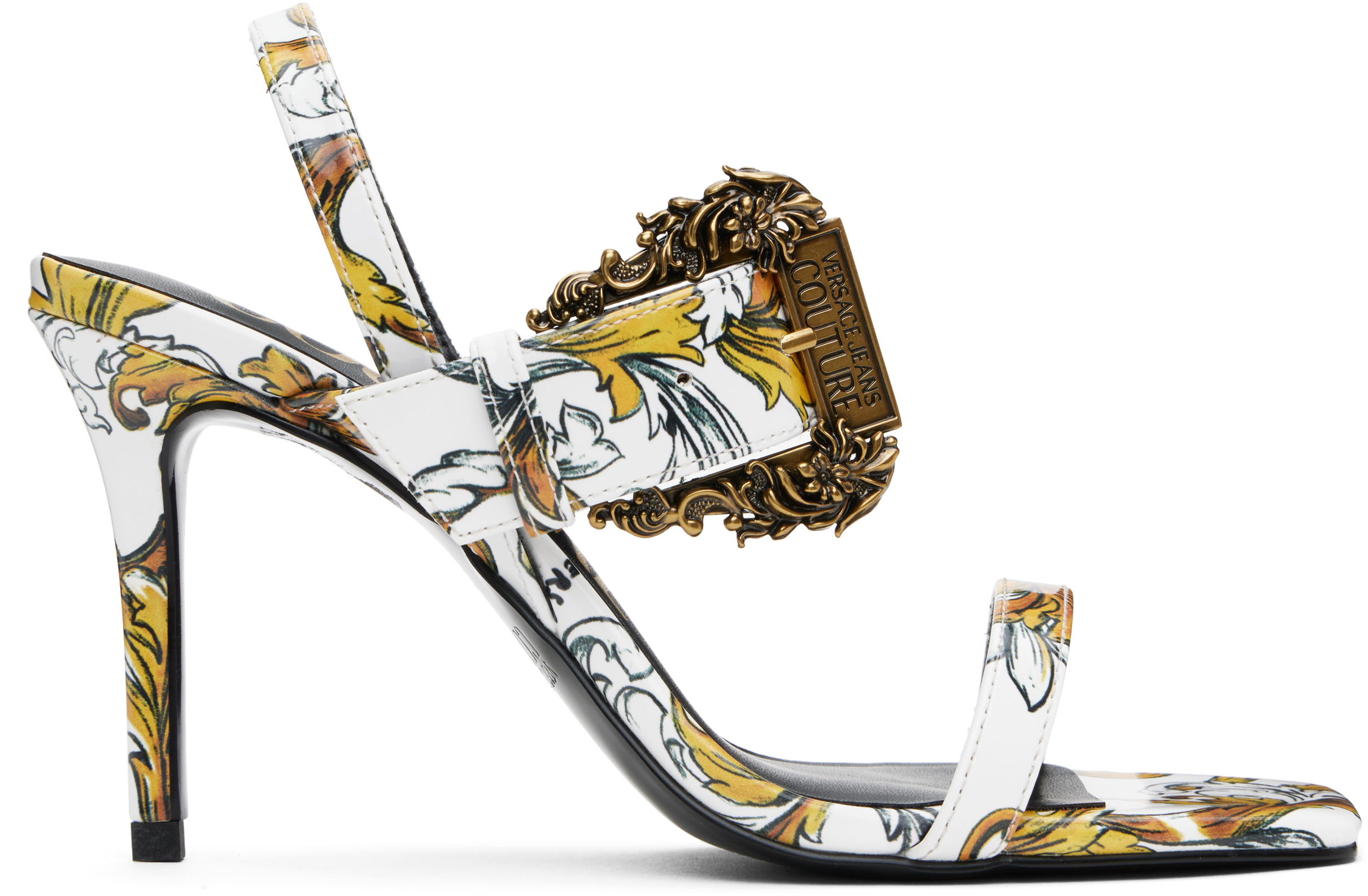 VERSACE JEANS COUTURE WHITE LOGO COUTURE EMILY SLINGBACK HEELED SANDALS