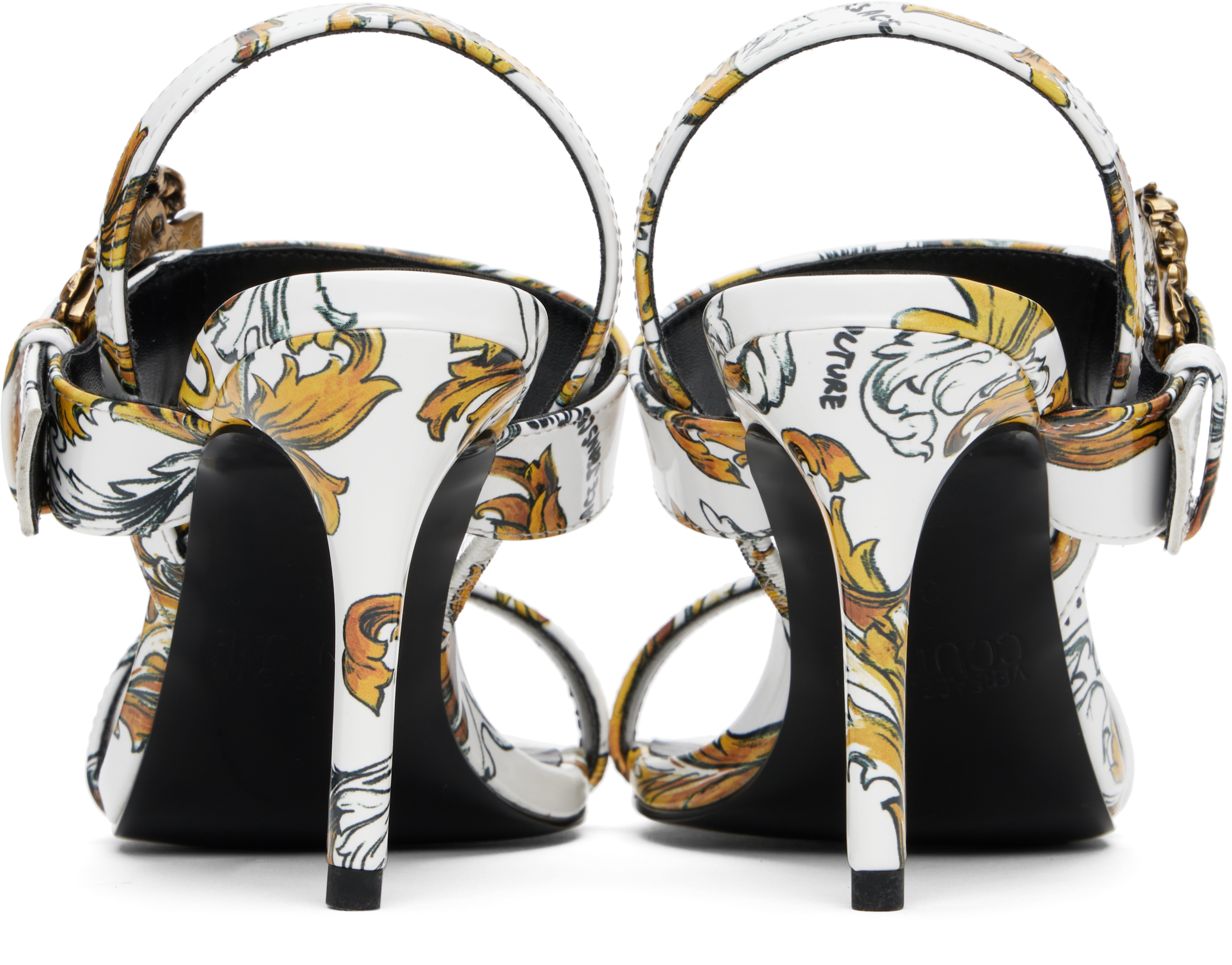 VERSACE JEANS COUTURE WHITE LOGO COUTURE EMILY SLINGBACK HEELED SANDALS
