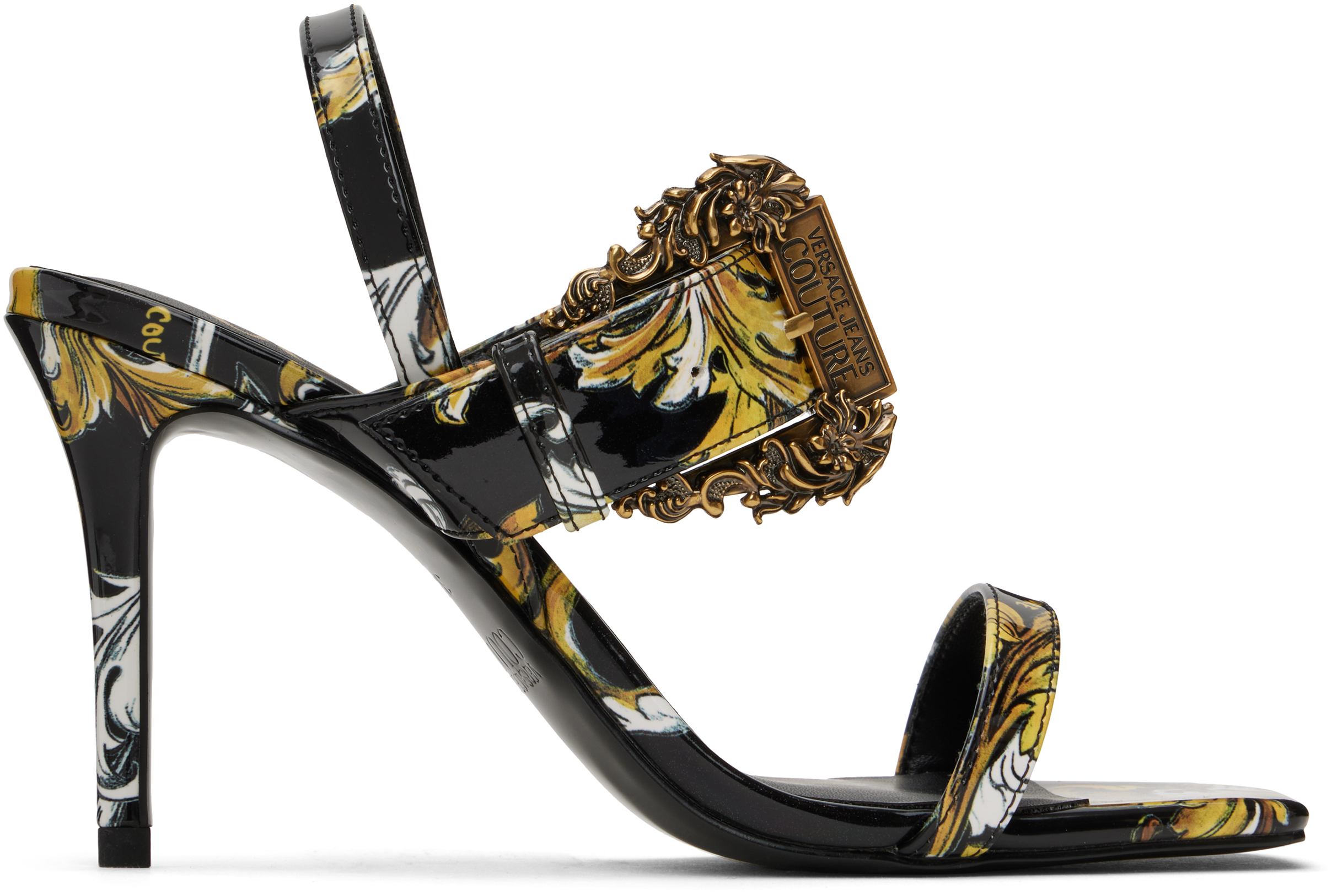 VERSACE JEANS COUTURE BLACK LOGO COUTURE EMILY SLINGBACK HEELED SANDALS