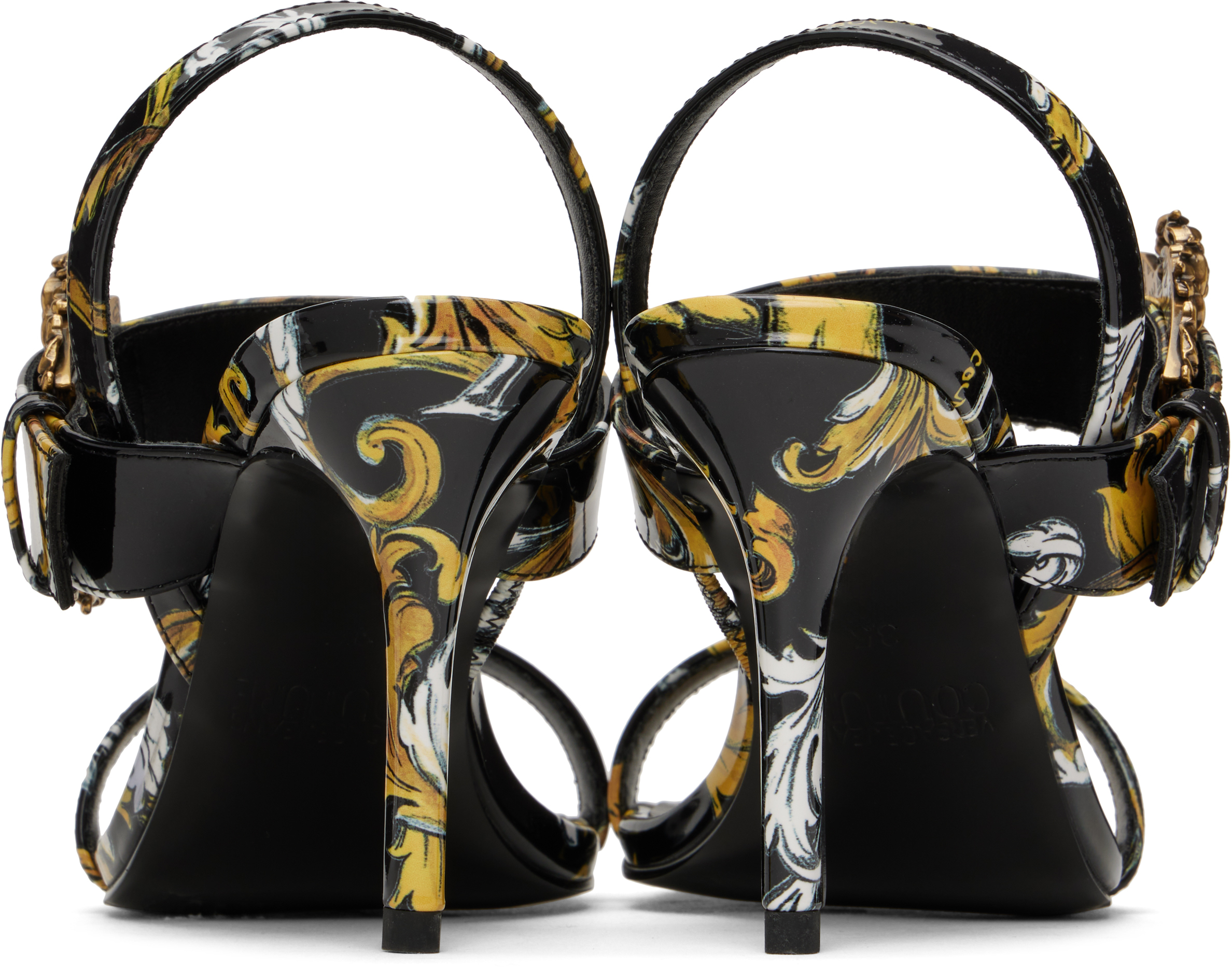 VERSACE JEANS COUTURE BLACK LOGO COUTURE EMILY SLINGBACK HEELED SANDALS