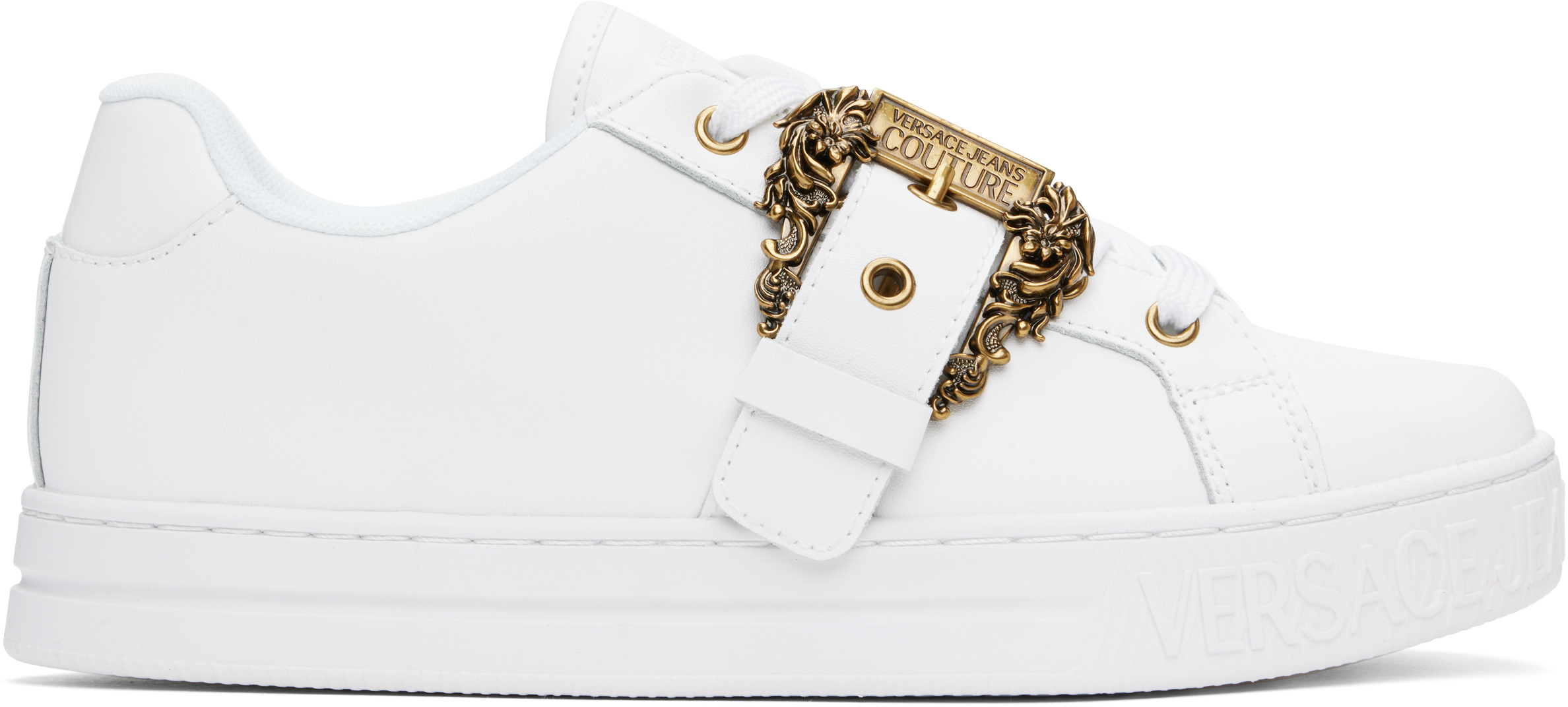 Shop Versace Jeans Couture White Baroque Buckle Court 88 Sneakers In E003 White