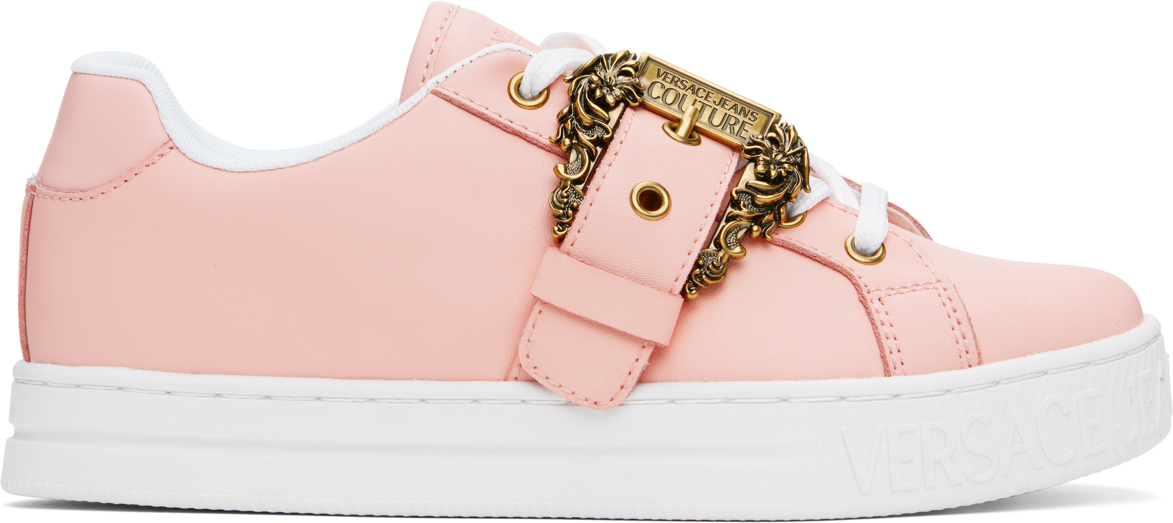 VERSACE JEANS COUTURE PINK BAROQUE BUCKLE COURT 88 SNEAKERS
