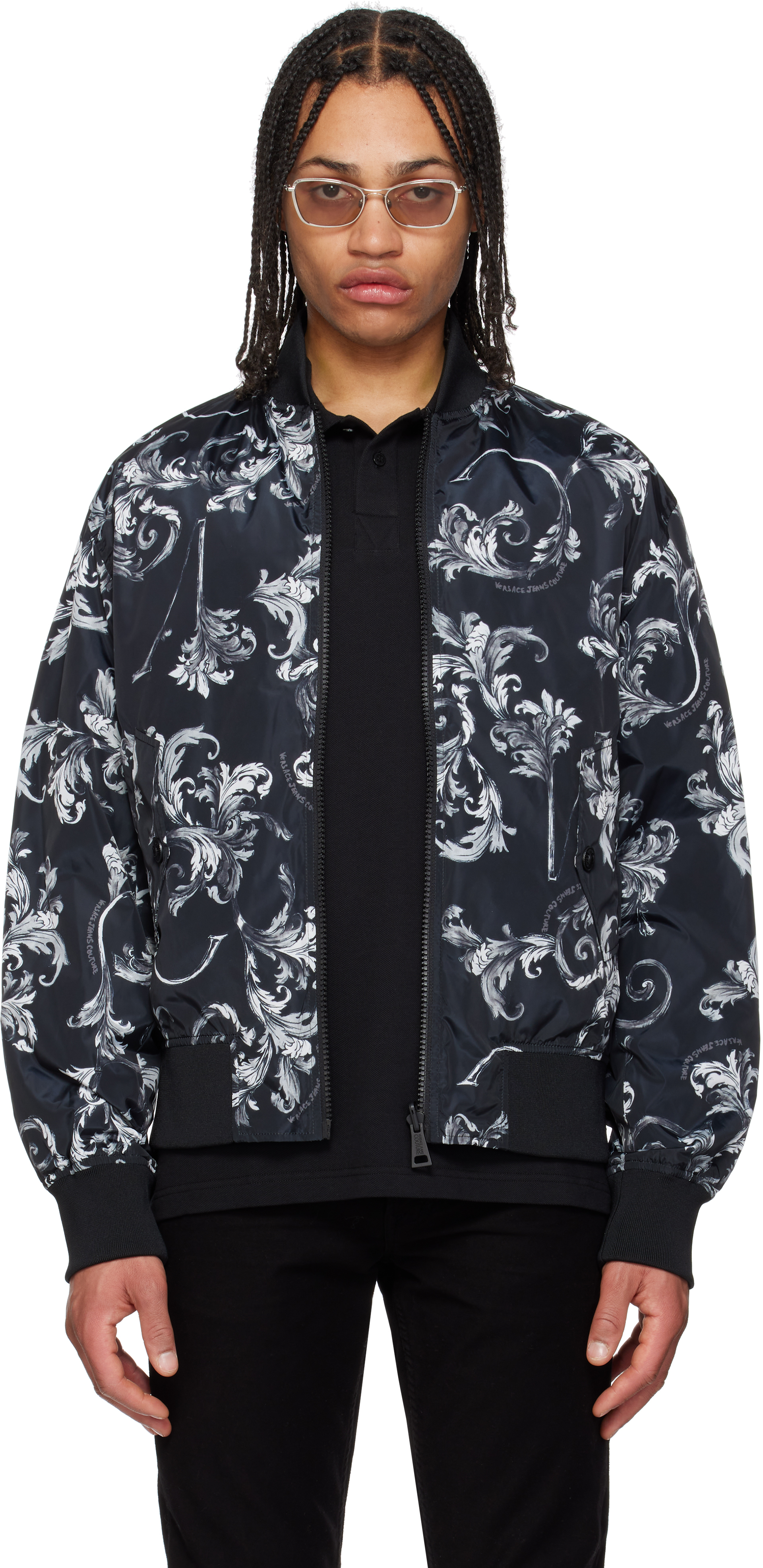 Shop Versace Jeans Couture Black Barocco Reversible Bomber Jacket In E899-black