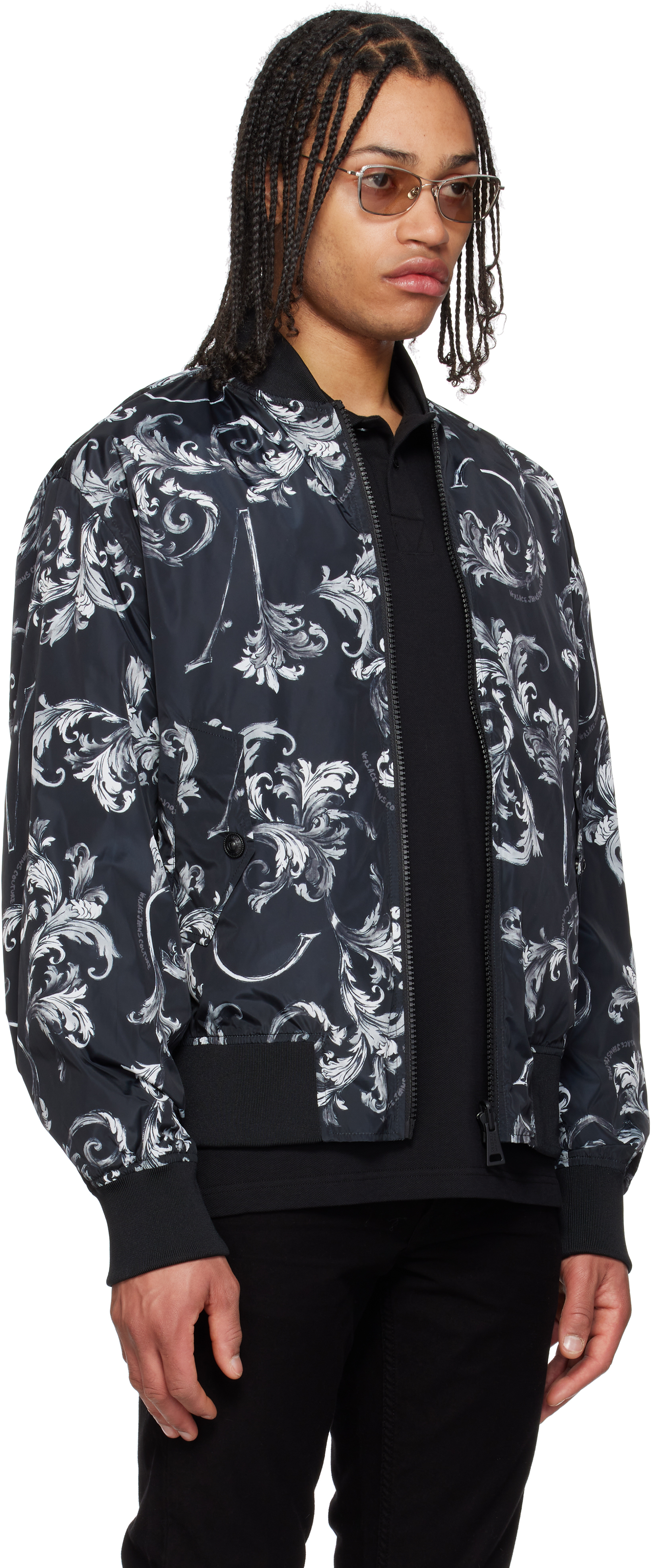 Shop Versace Jeans Couture Black Barocco Reversible Bomber Jacket In E899-black