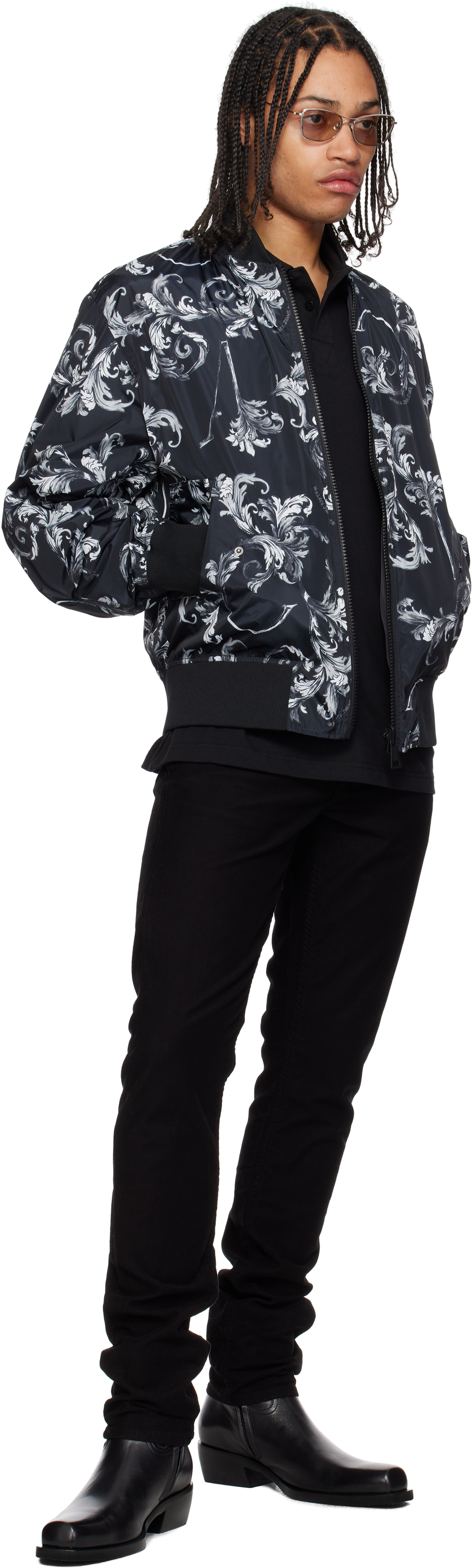 VERSACE JEANS COUTURE BLACK BAROCCO REVERSIBLE BOMBER JACKET 