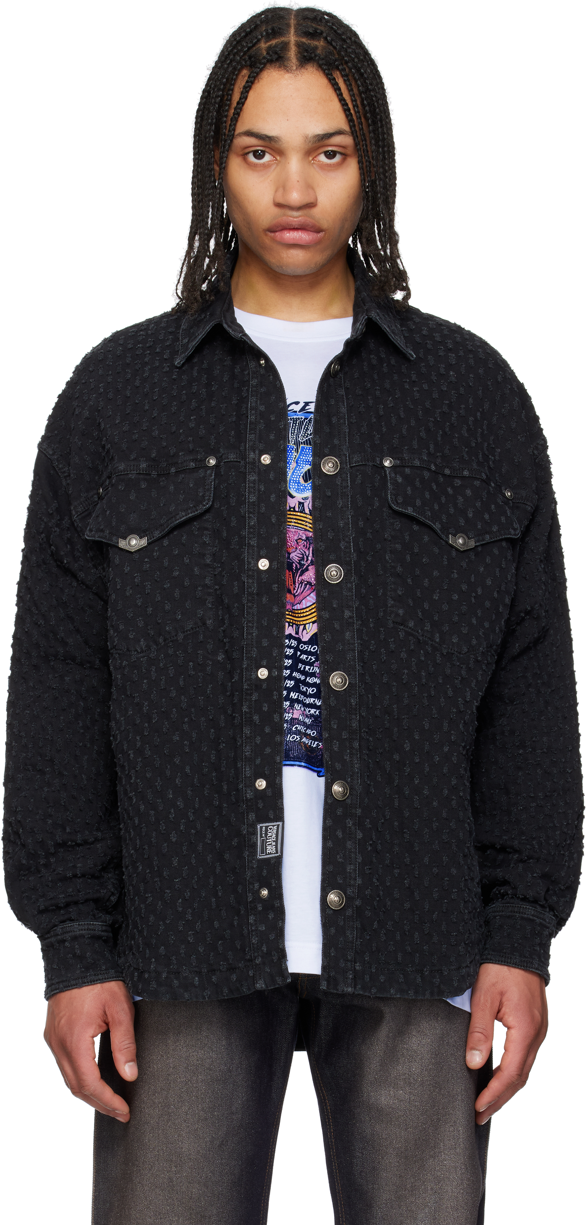 VERSACE JEANS COUTURE BLACK BOUCLÉ DENIM JACKET 