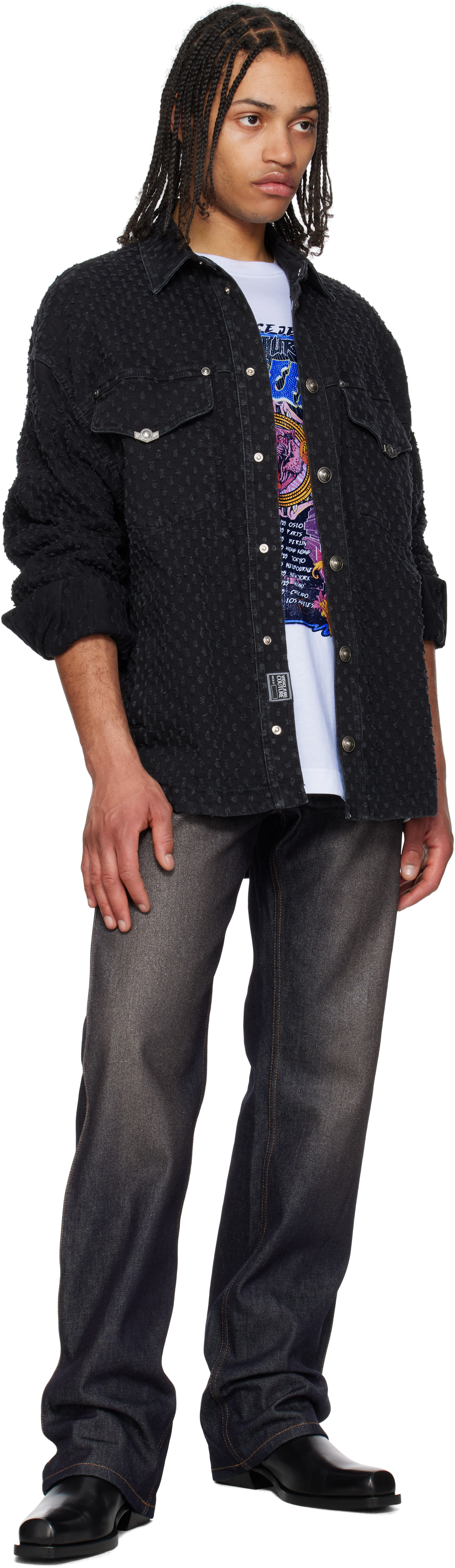 VERSACE JEANS COUTURE BLACK BOUCLÉ DENIM JACKET 