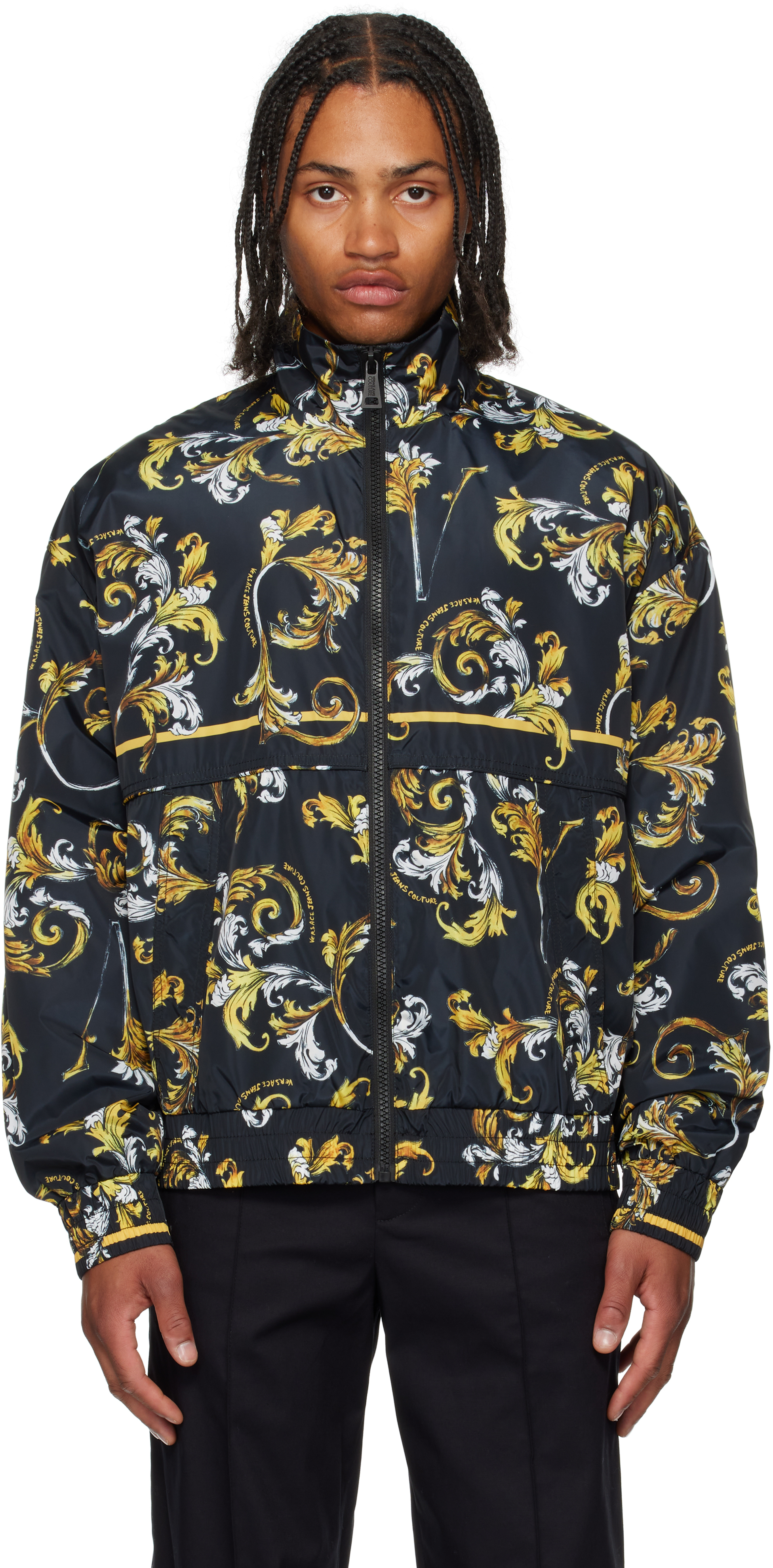 ブルゾン Versace Jeans Couture Outline Baroque Windbreaker Versace Jeans Couture: Black & Gold Outline Barocco