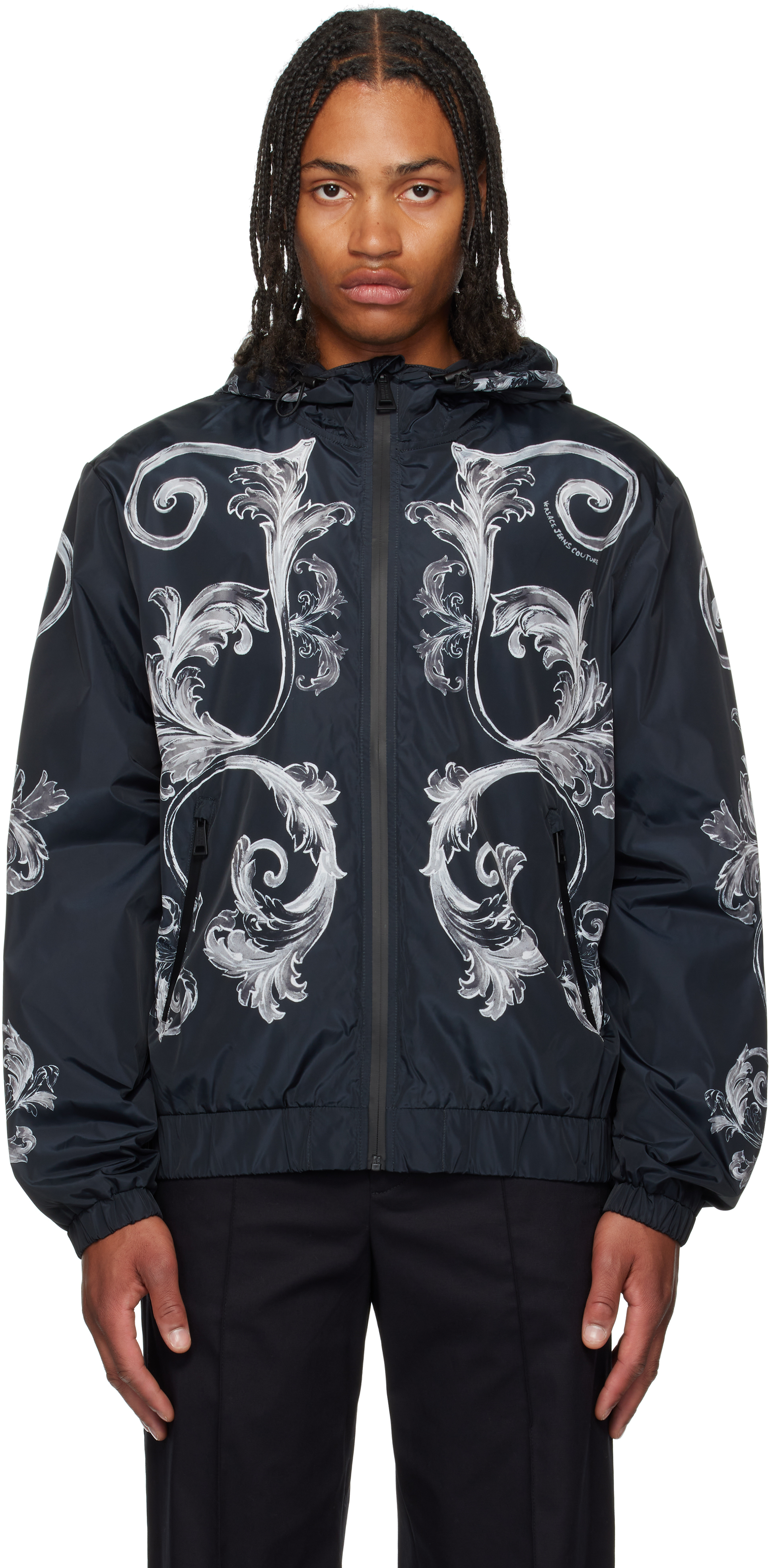【関税込み】Versace ブラック バロッコ ダウンジャケット VERSACE バロック柄 フード付き ダウンジャケット ブラック