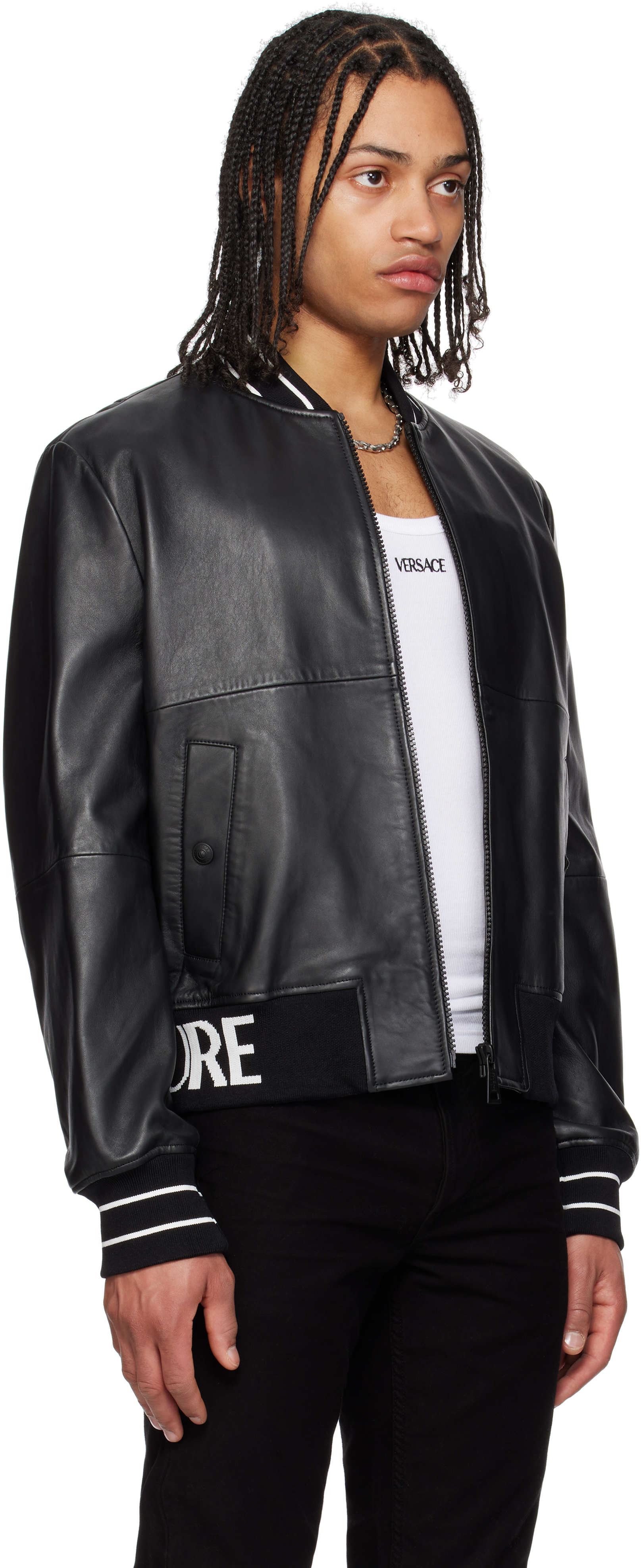VERSACE JEANS COUTURE BLACK LAMBSKIN LEATHER JACKET 