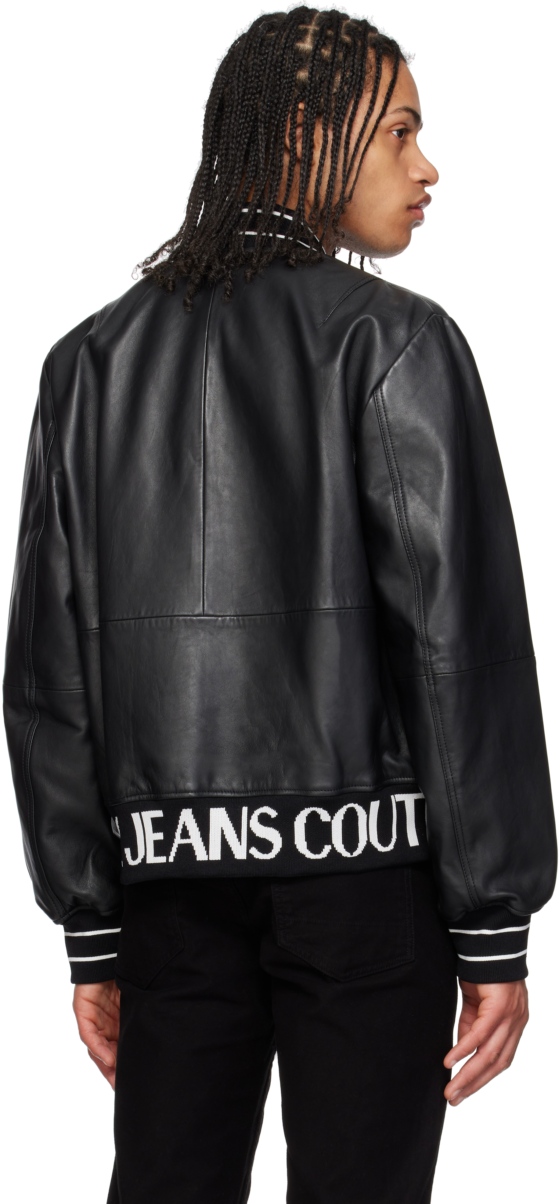 VERSACE JEANS COUTURE BLACK LAMBSKIN LEATHER JACKET 