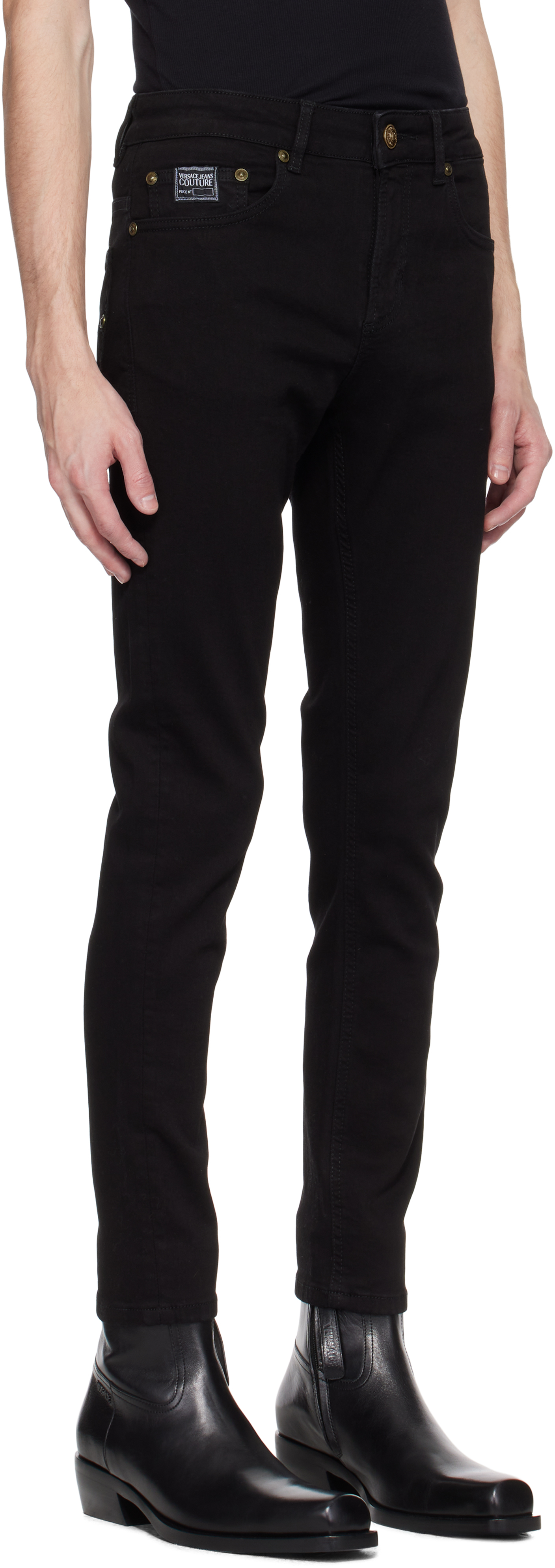 VERSACE JEANS COUTURE BLACK PIECE NUMBER SLIM JEANS