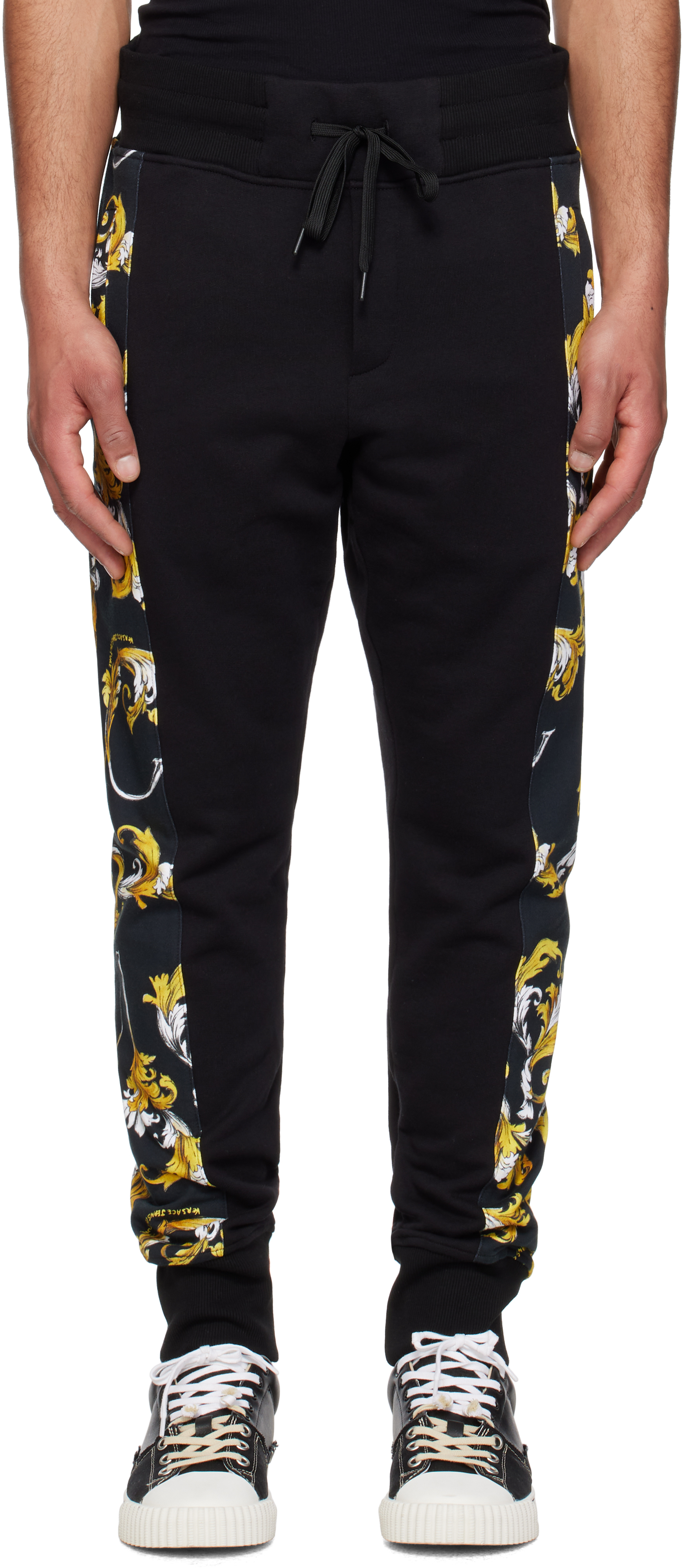 Versace Jeans Couture Black Graphic Trim Sweatpants In Eg89-black/gold