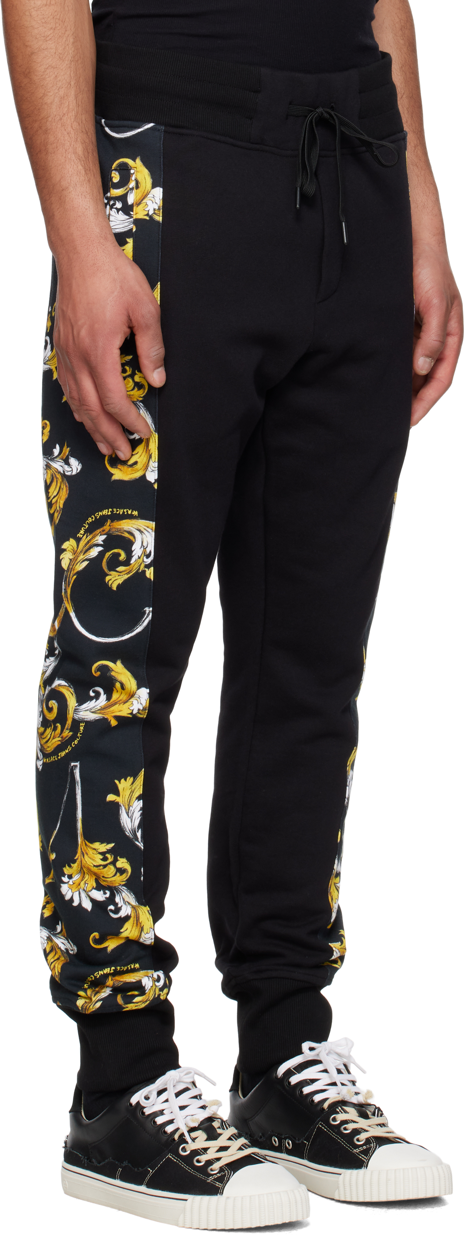 Versace Jeans Couture Black Graphic Trim Sweatpants In Eg89-black/gold