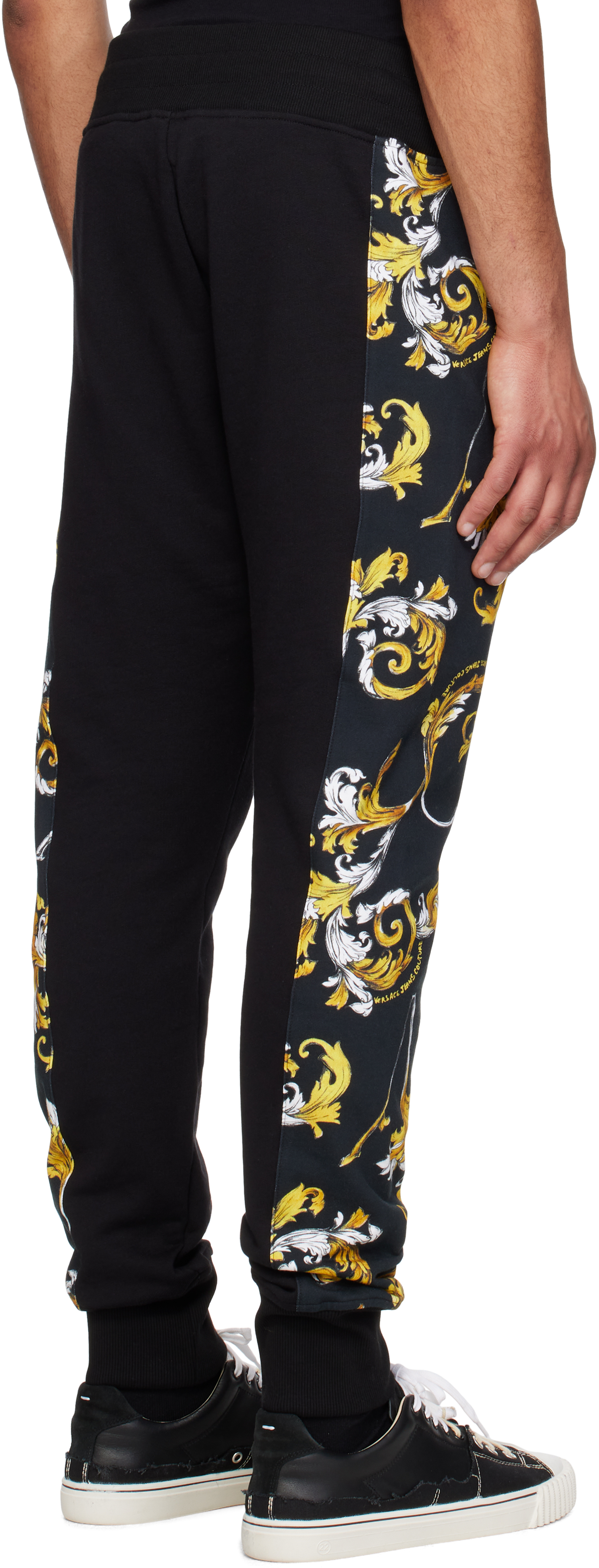 Versace Jeans Couture Black Graphic Trim Sweatpants In Eg89-black/gold