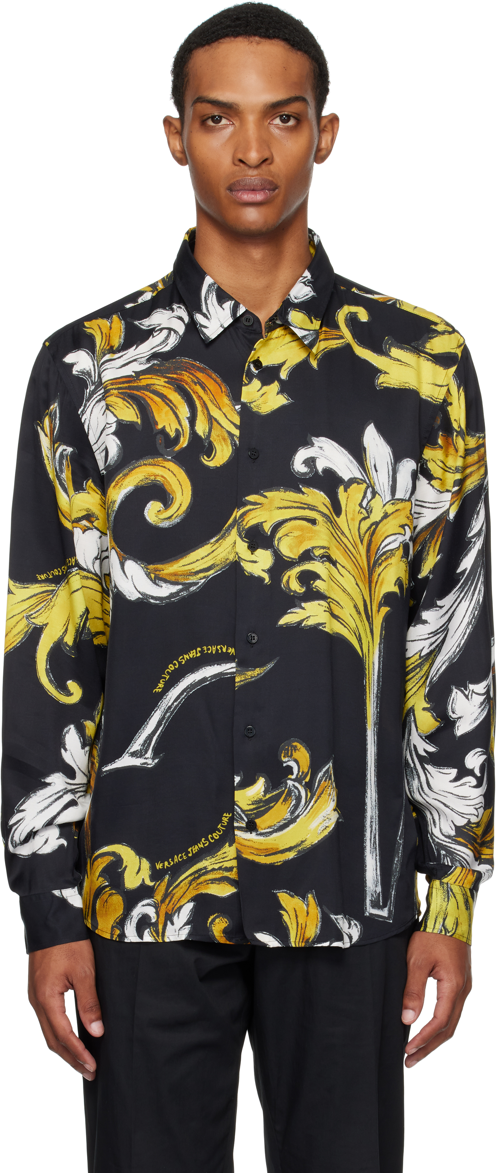 Black & Gold Outline Barocco Regular-Fit Shirt