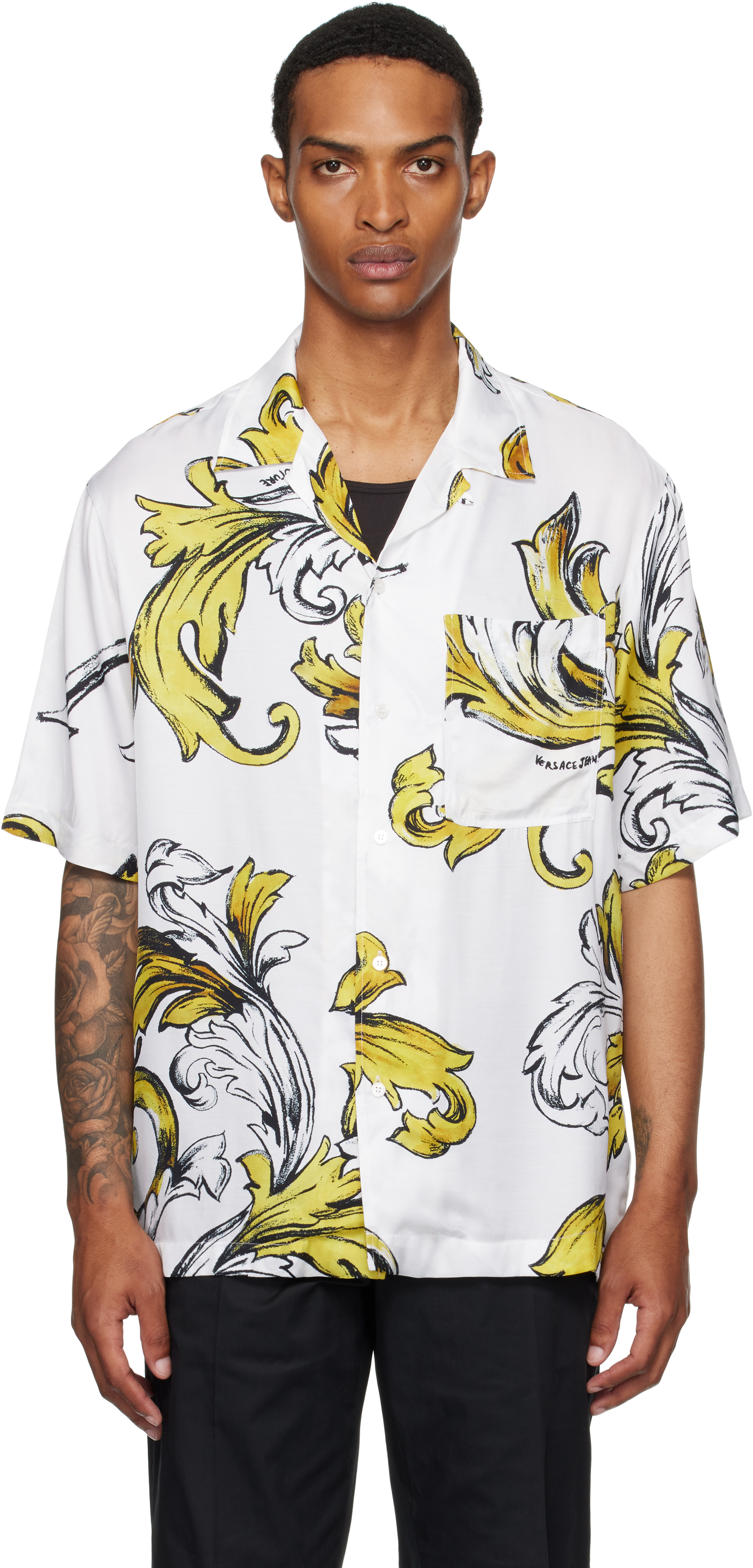 web限定アイテム Versace Jeans Couture: ホワイト＆ゴールド アウトライン メンズウェア