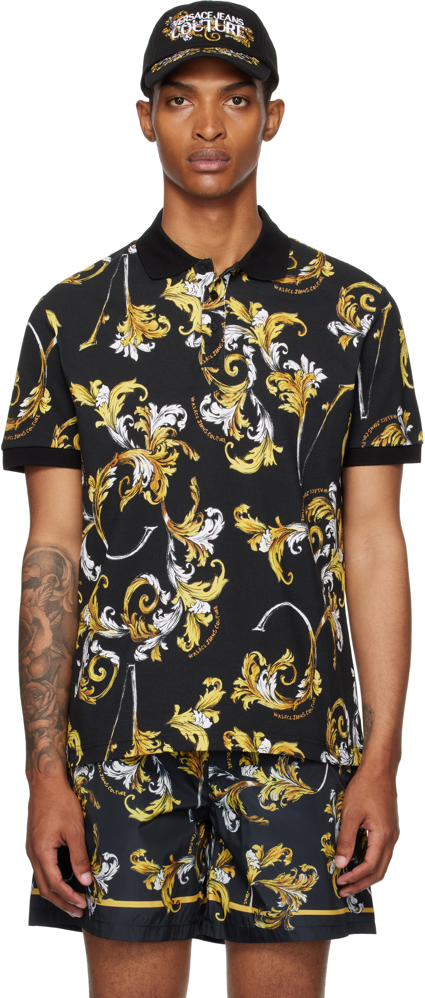 White & Gray Outline Barocco Polo