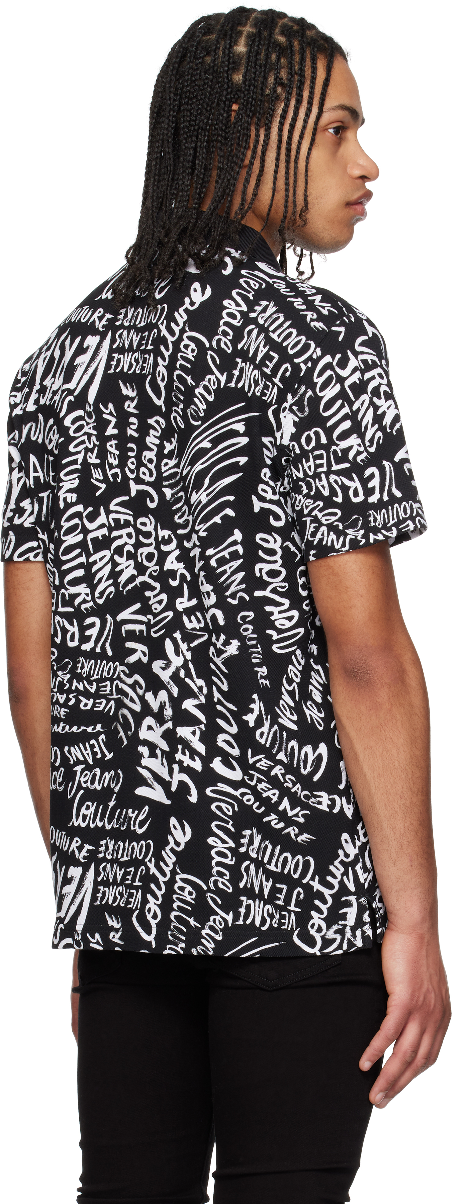 Shop Versace Jeans Couture Black Logo Pattern Polo In El01-899 Black+003 W