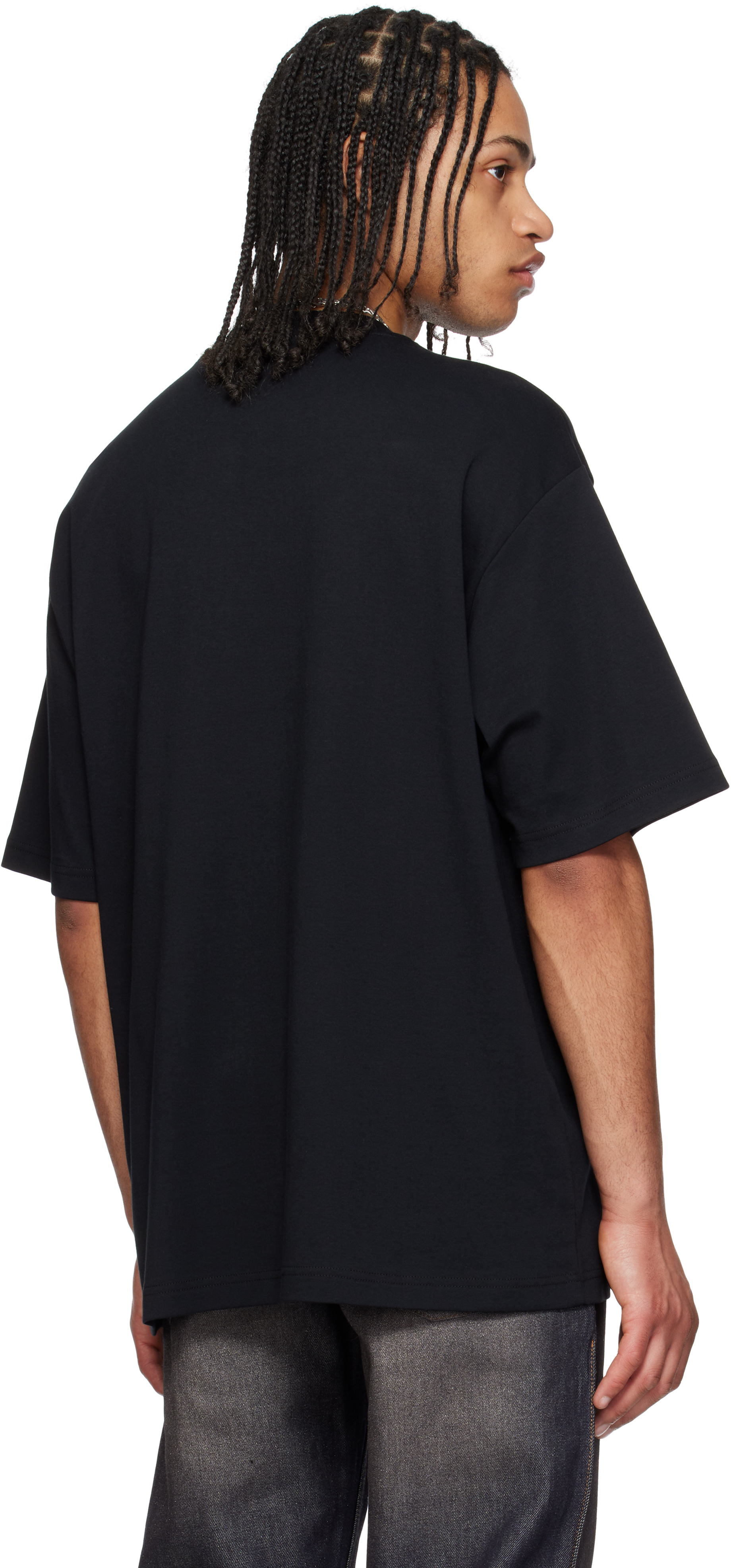 VERSACE JEANS COUTURE BLACK LOGO METAL PATCH T-SHIRT 