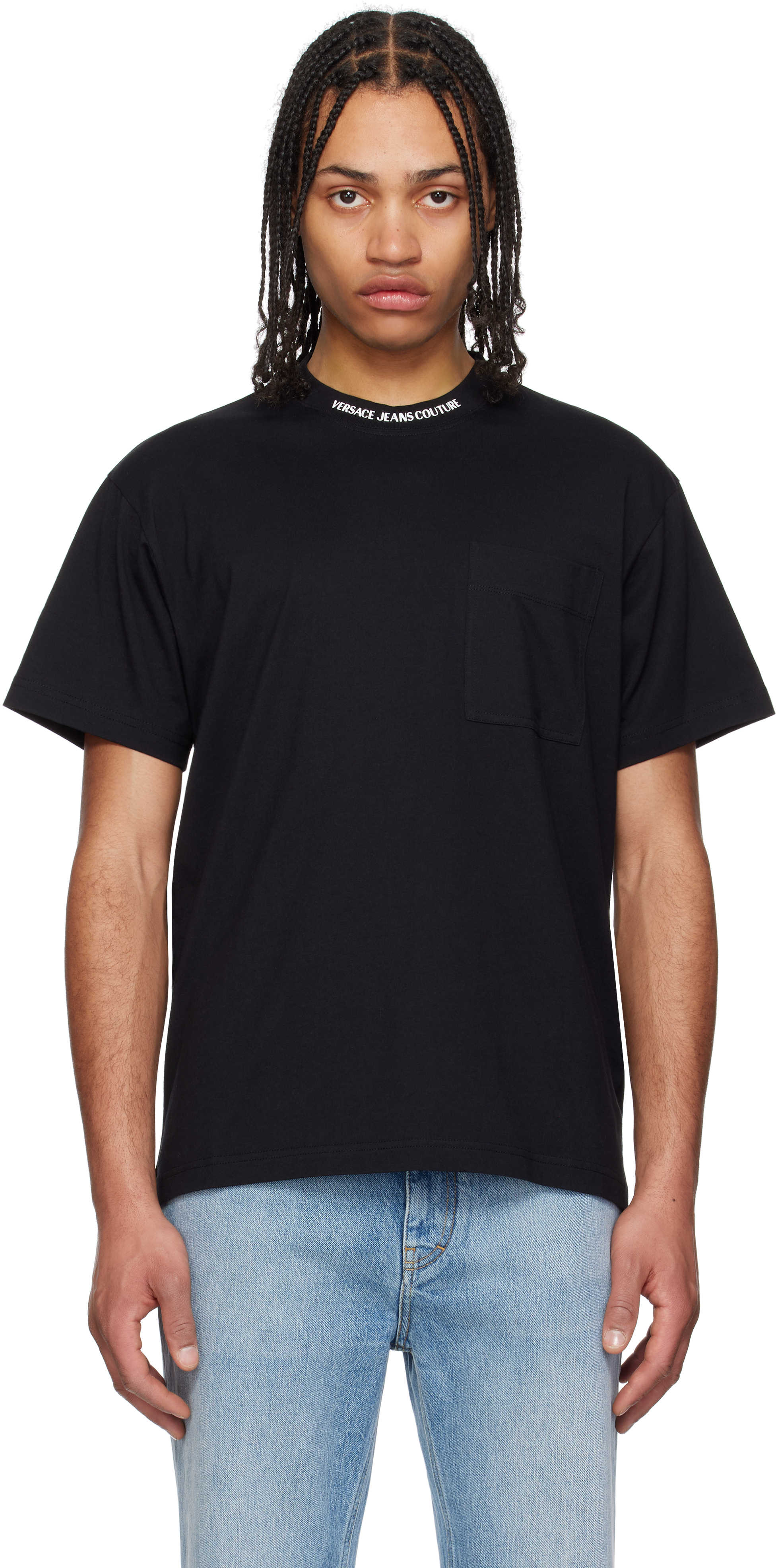 VERSACE JEANS COUTURE BLACK LOGO COLLAR T-SHIRT