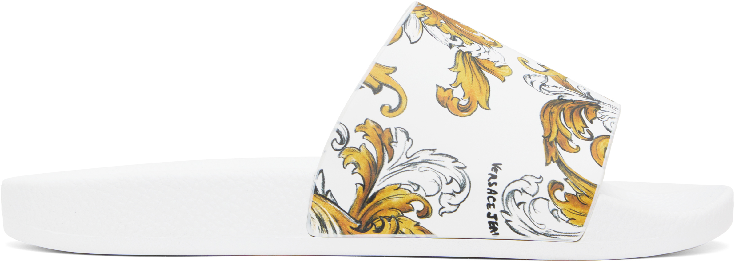 Shop Versace Jeans Couture White & Gold Outline Barocco Pool Slides In Eg03-white/gold
