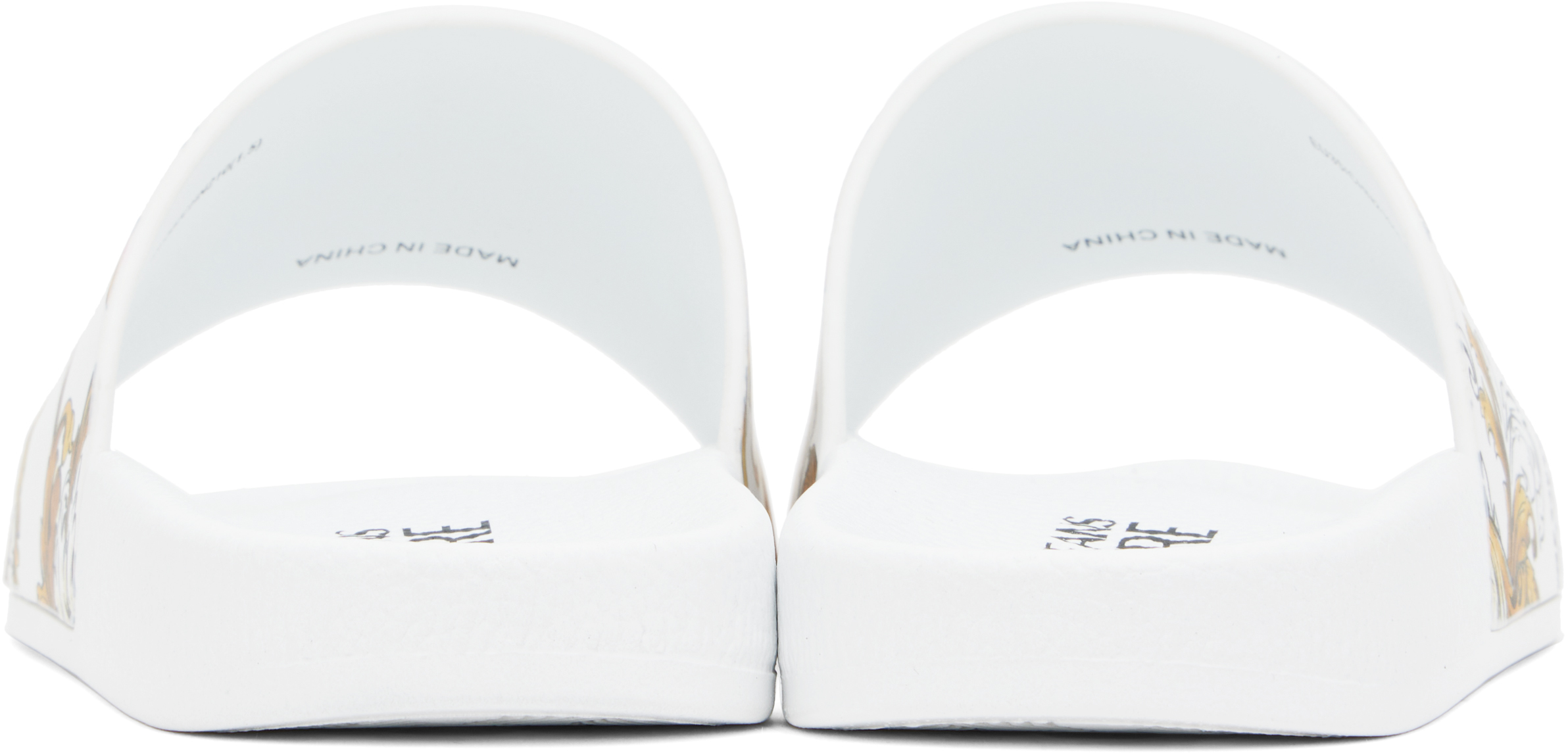 Shop Versace Jeans Couture White & Gold Outline Barocco Pool Slides In Eg03-white/gold
