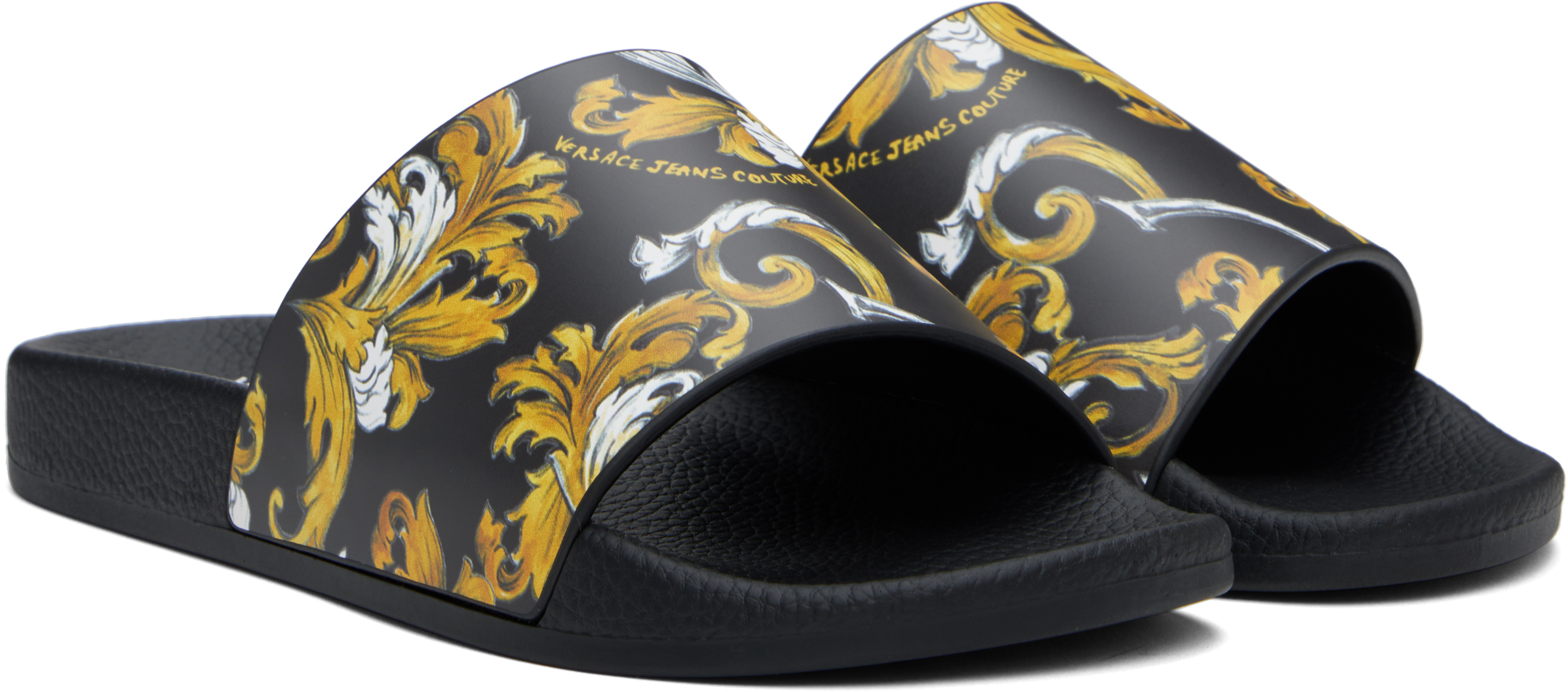 Versace Jeans Couture Chain Couture Moulded-footbed Slides In Black